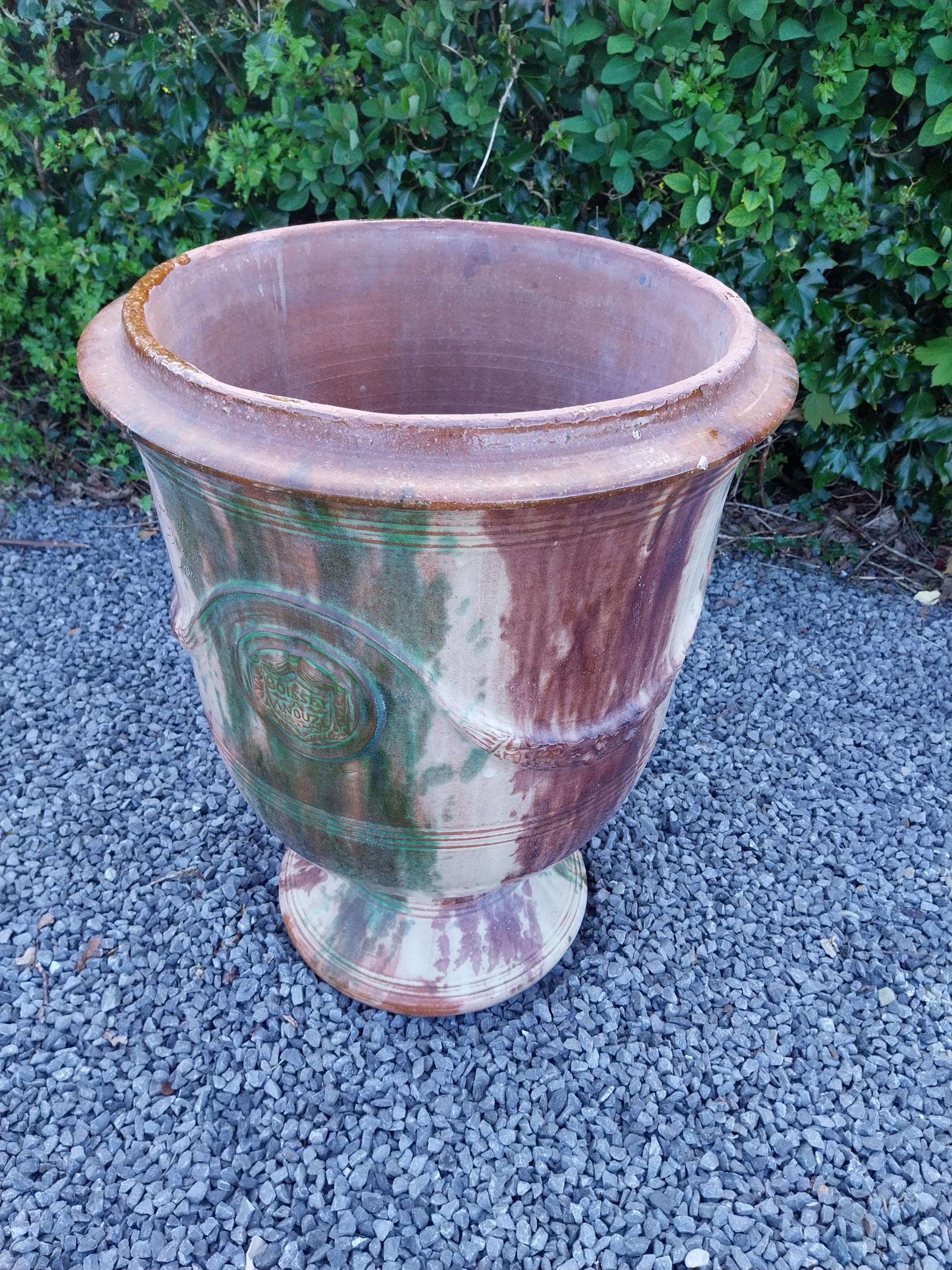 Good quality glazed terracotta Boisset Anduze urn signed (1992) {72 cm H x 56 cm Dia.}. - Image 2 of 9