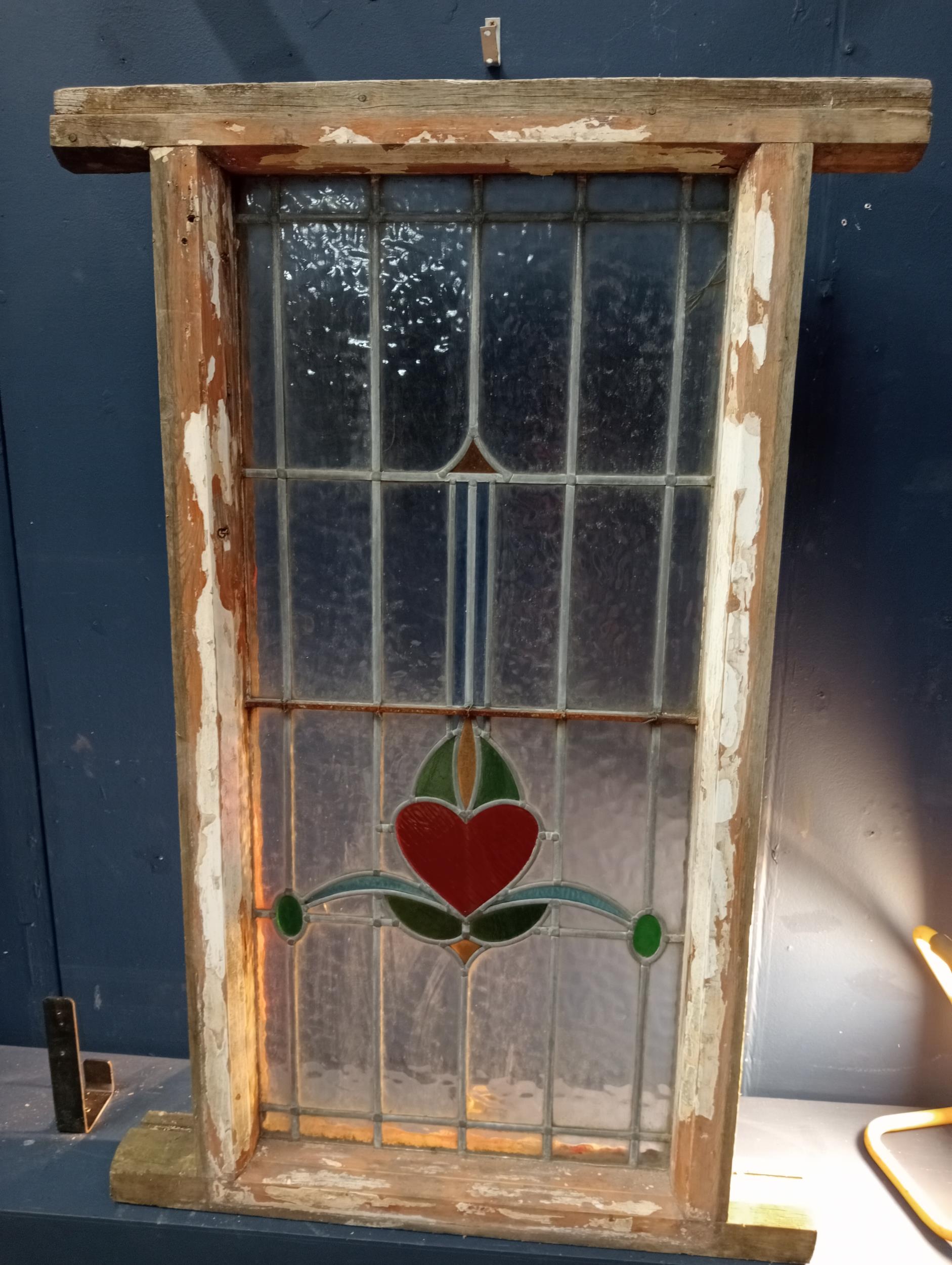 Leaded stain glass window with heart design {H 122cm x W 81cm }. (NOT AVAILABLE TO VIEW IN PERSON) - Image 4 of 4