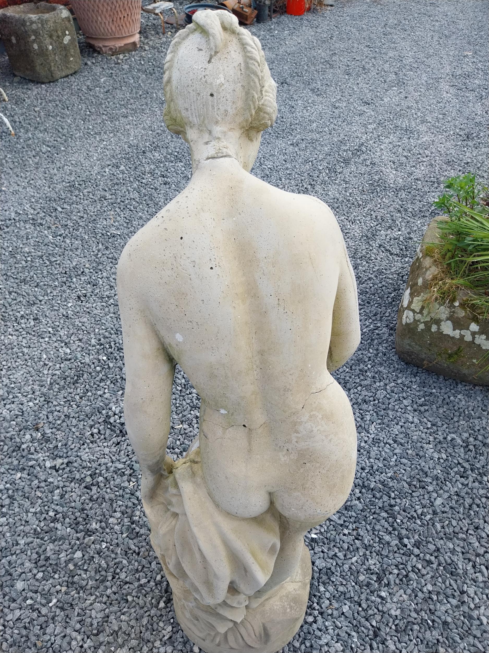 Good quality moulded stone statue of a Grecian Lady raised on square pedestal {Overall 190 cm H x 47 - Image 6 of 6