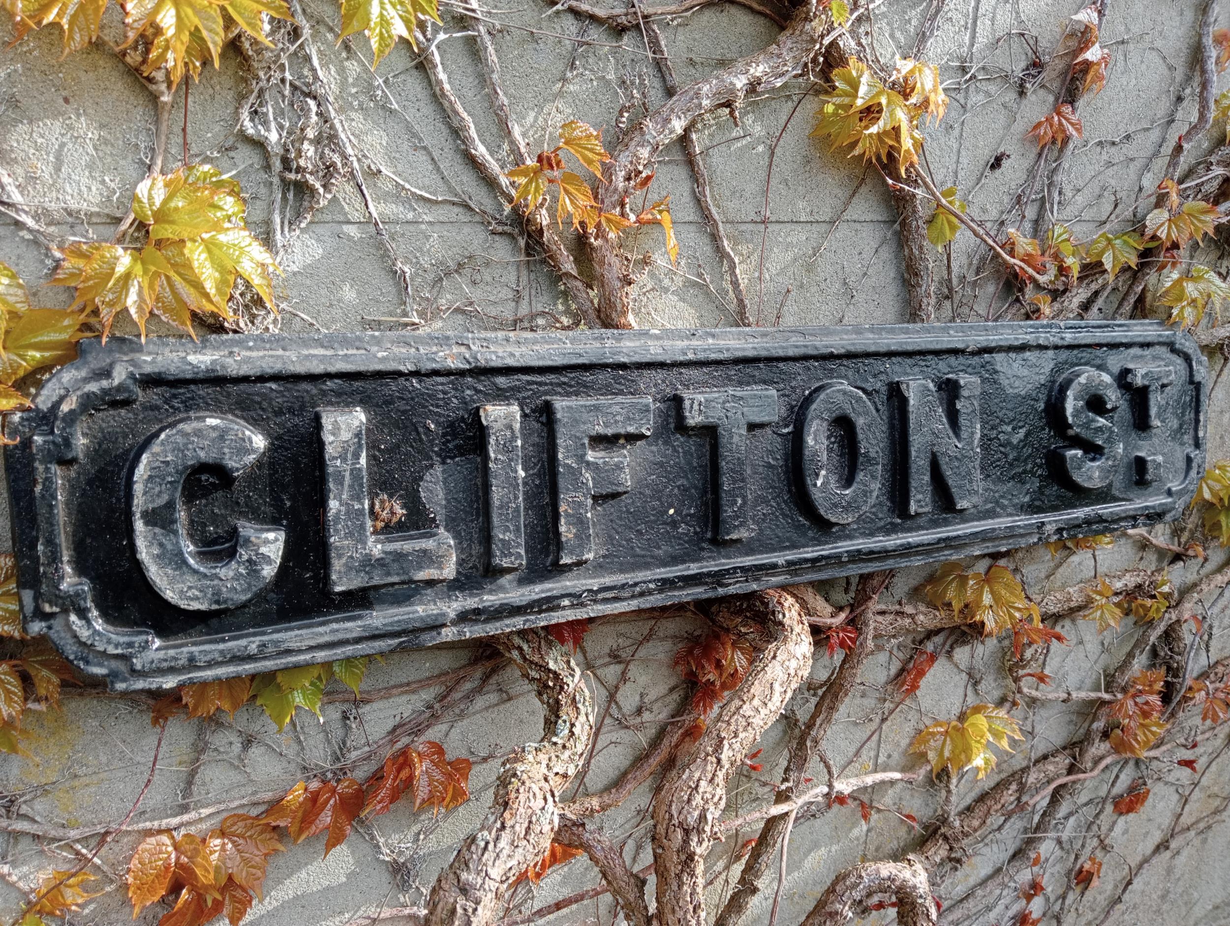 Cast iron Street sign Clifton St {H 18cm x W 91cm }. (NOT AVAILABLE TO VIEW IN PERSON) - Image 2 of 2