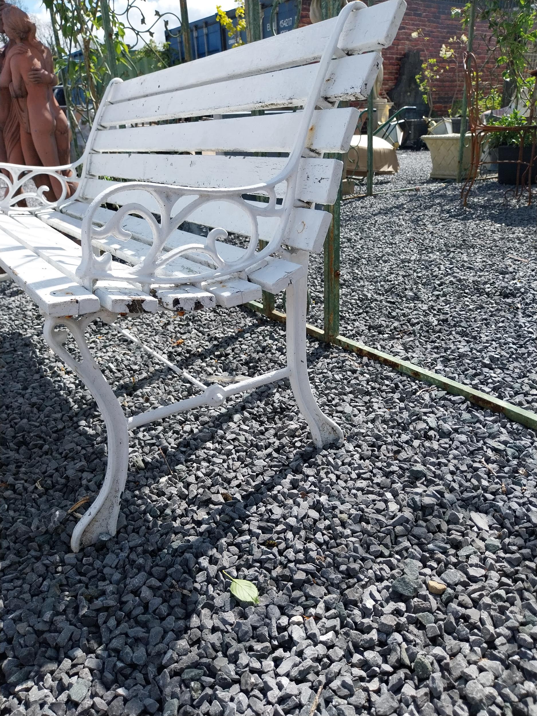 Cast iron garden bench with wooden slats and matching coffee table {Bench 67 cm H x 155 cm W x 55 cm - Image 6 of 11