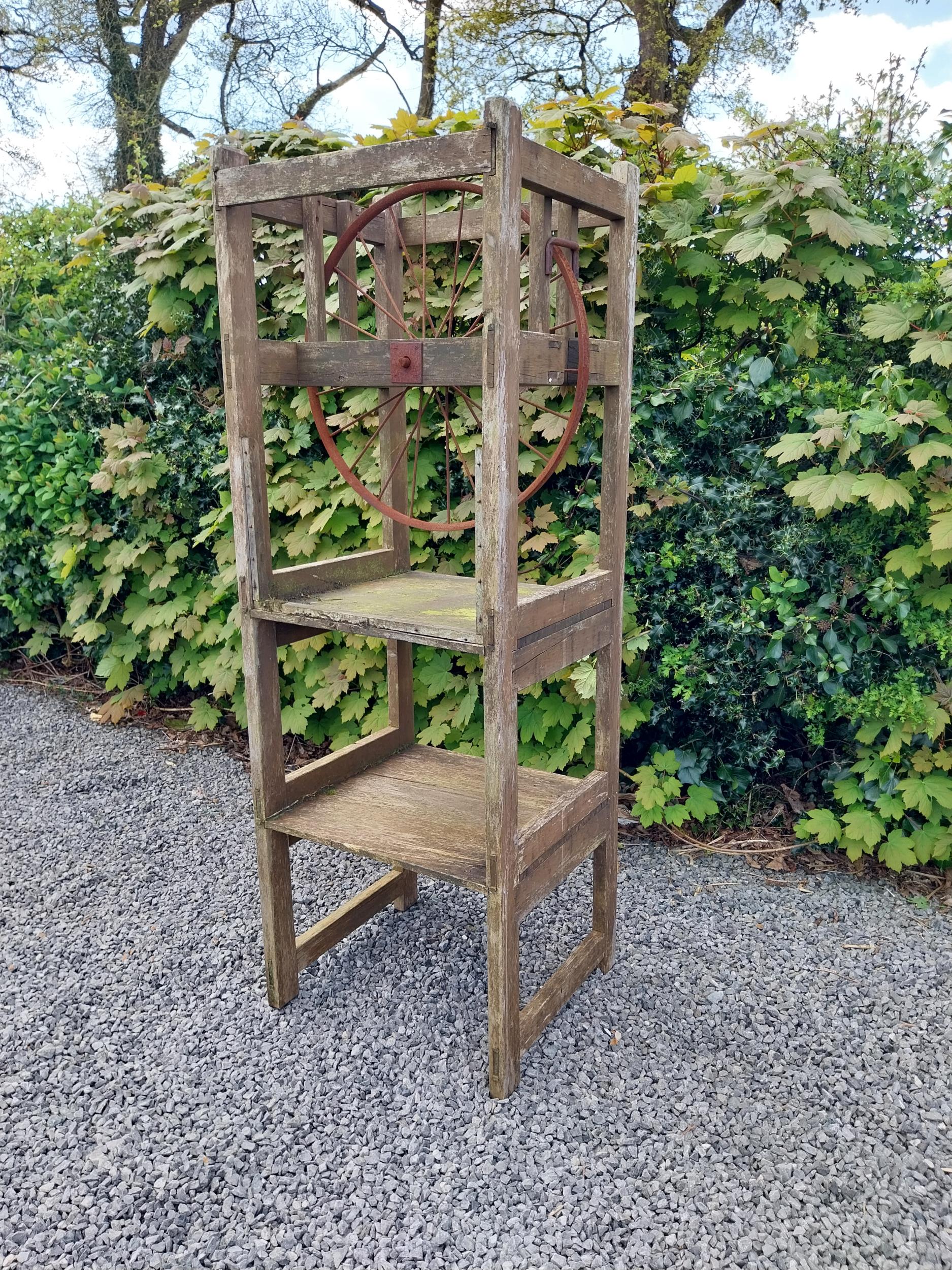 20th C. wooden and wrought iron dumbwaiter {157 cm H x 54 cm W x 50 cm D}. - Image 3 of 5