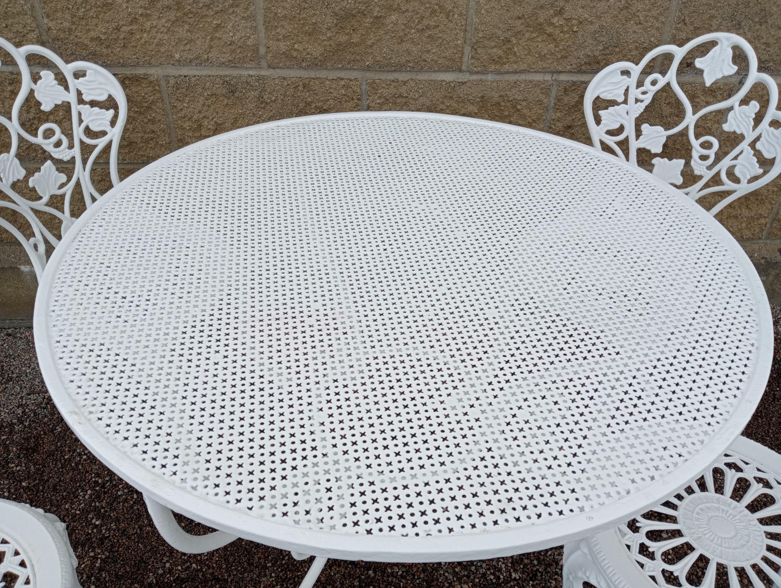 Aluminium garden table and four chairs {Chairs H 84cm x 40 x 40 Table H 72cm x Dia 92cm }. (NOT - Image 2 of 3