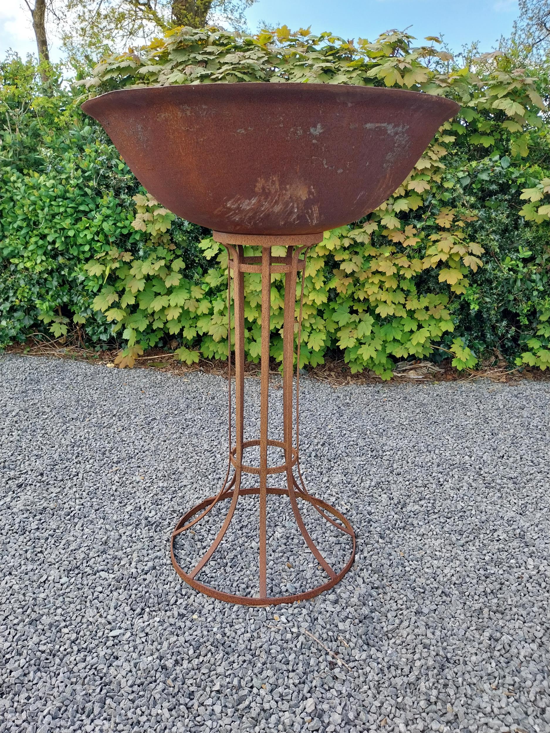 Wrought iron fire pit on stand {129 cm H x 93 cm Dia}. - Image 2 of 5