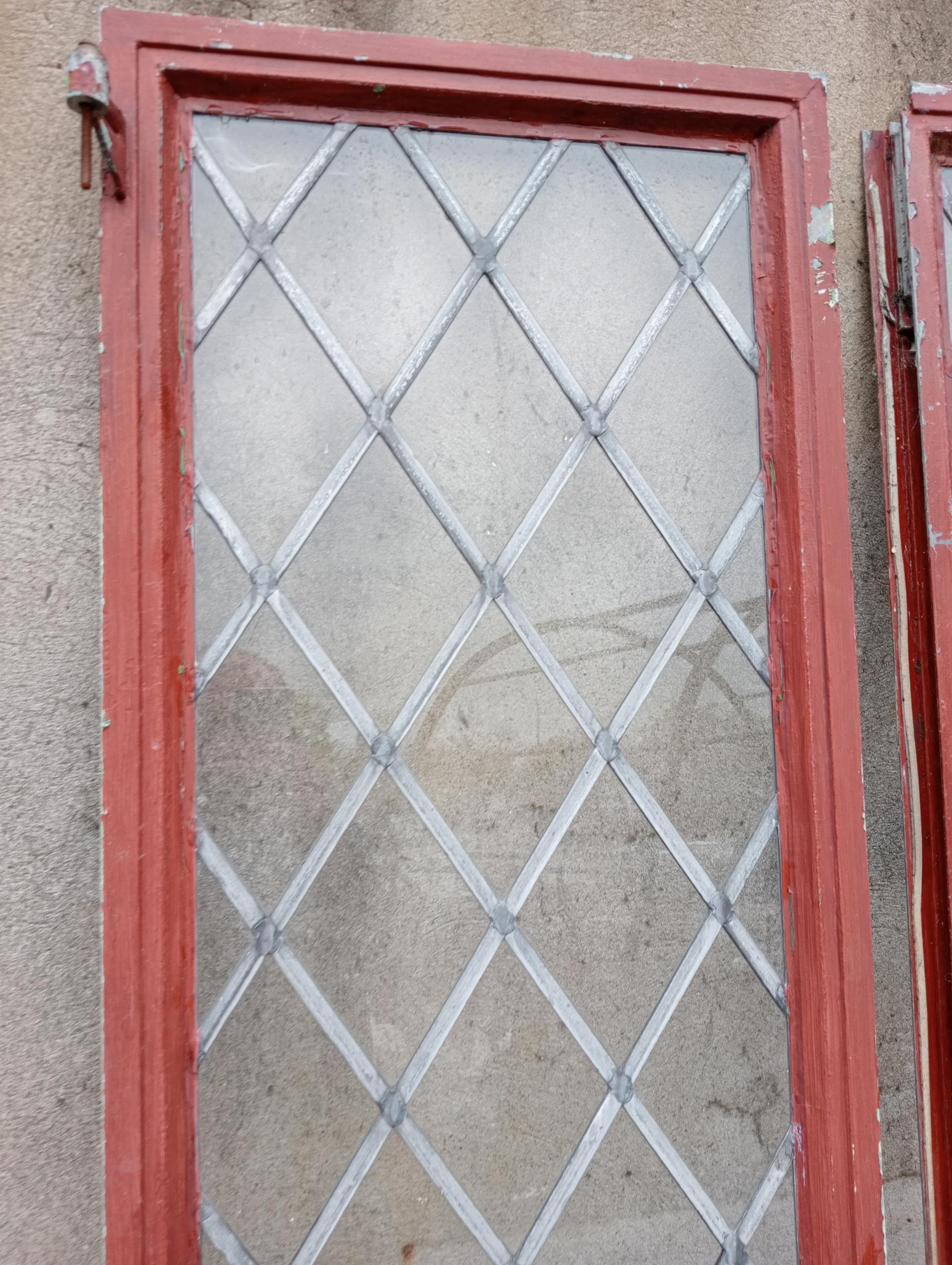 Pair of tall cast iron leaded windows {Each H 202cm x W 48cm }. - Image 2 of 5