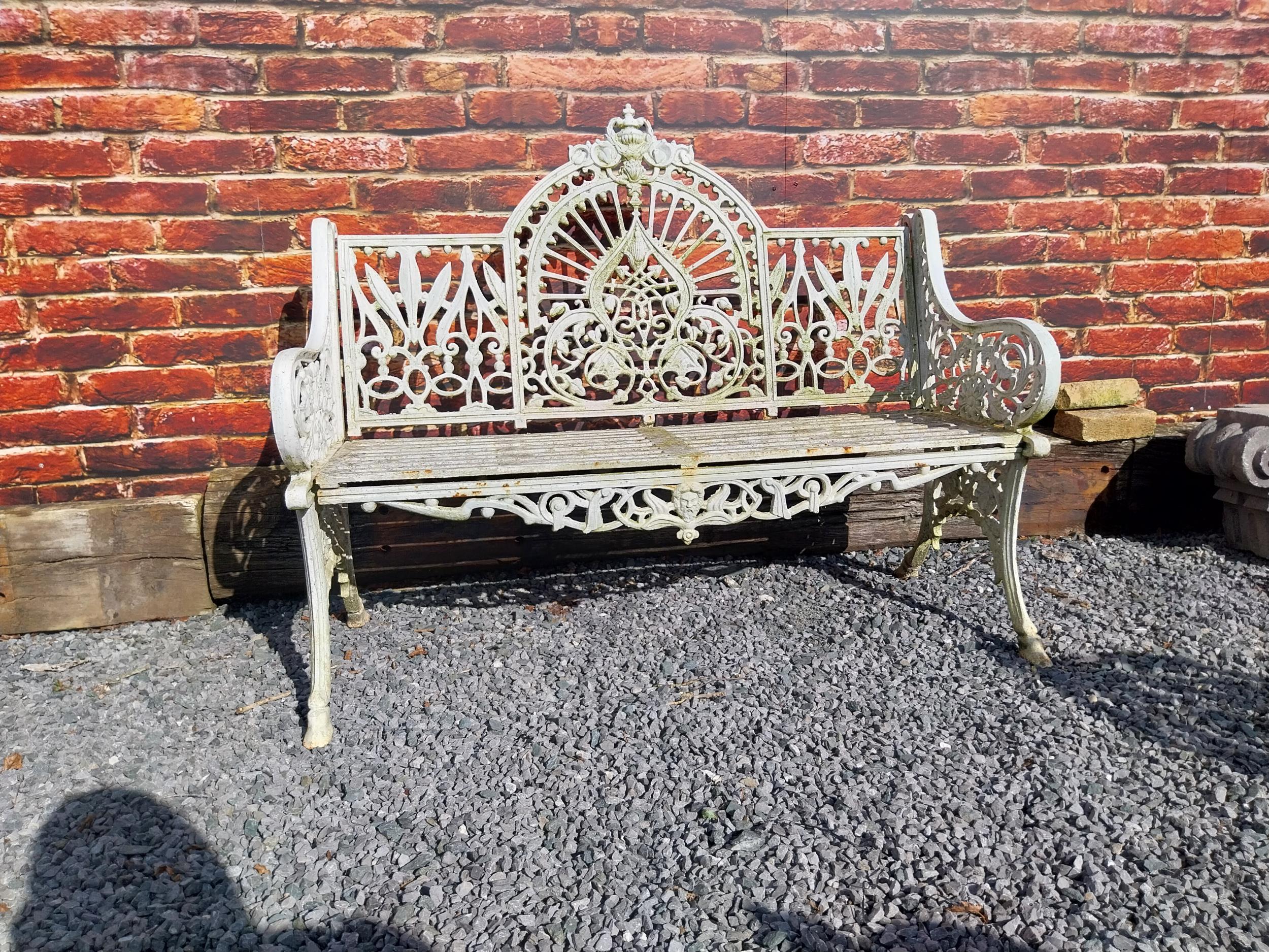 Good quality Pierce Wexford cast iron garden bench {108 cm H x 132 cm W x 65 cm D}. - Image 2 of 10