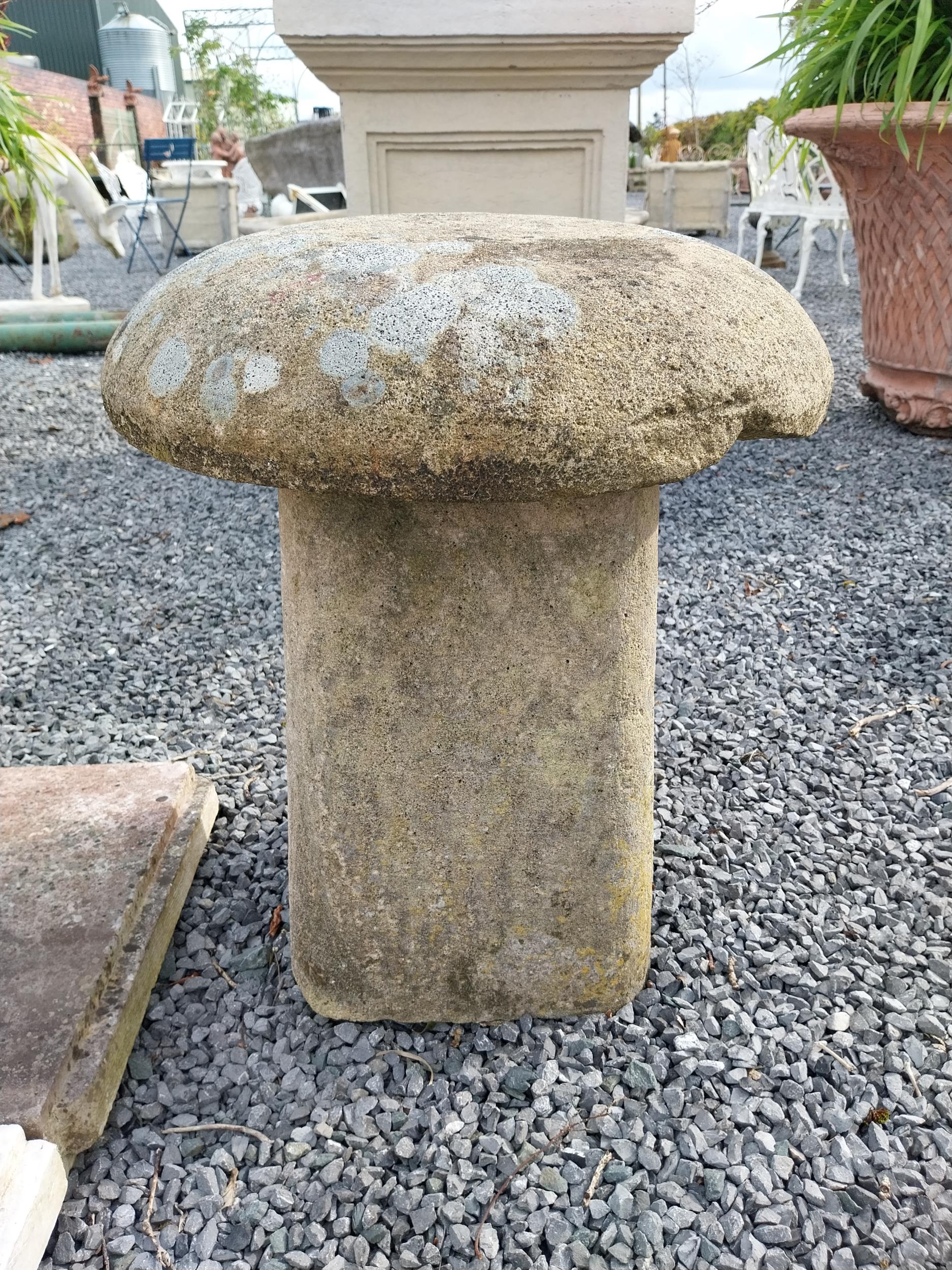 Sandstone staddle stone {60 cm H x 50 cm Dia}. (NOT AVAILABLE TO VIEW IN PERSON)