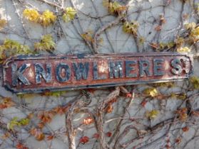 Cast iron Street sign Knowlmere St {H 18cm x W 106cm }. (NOT AVAILABLE TO VIEW IN PERSON)