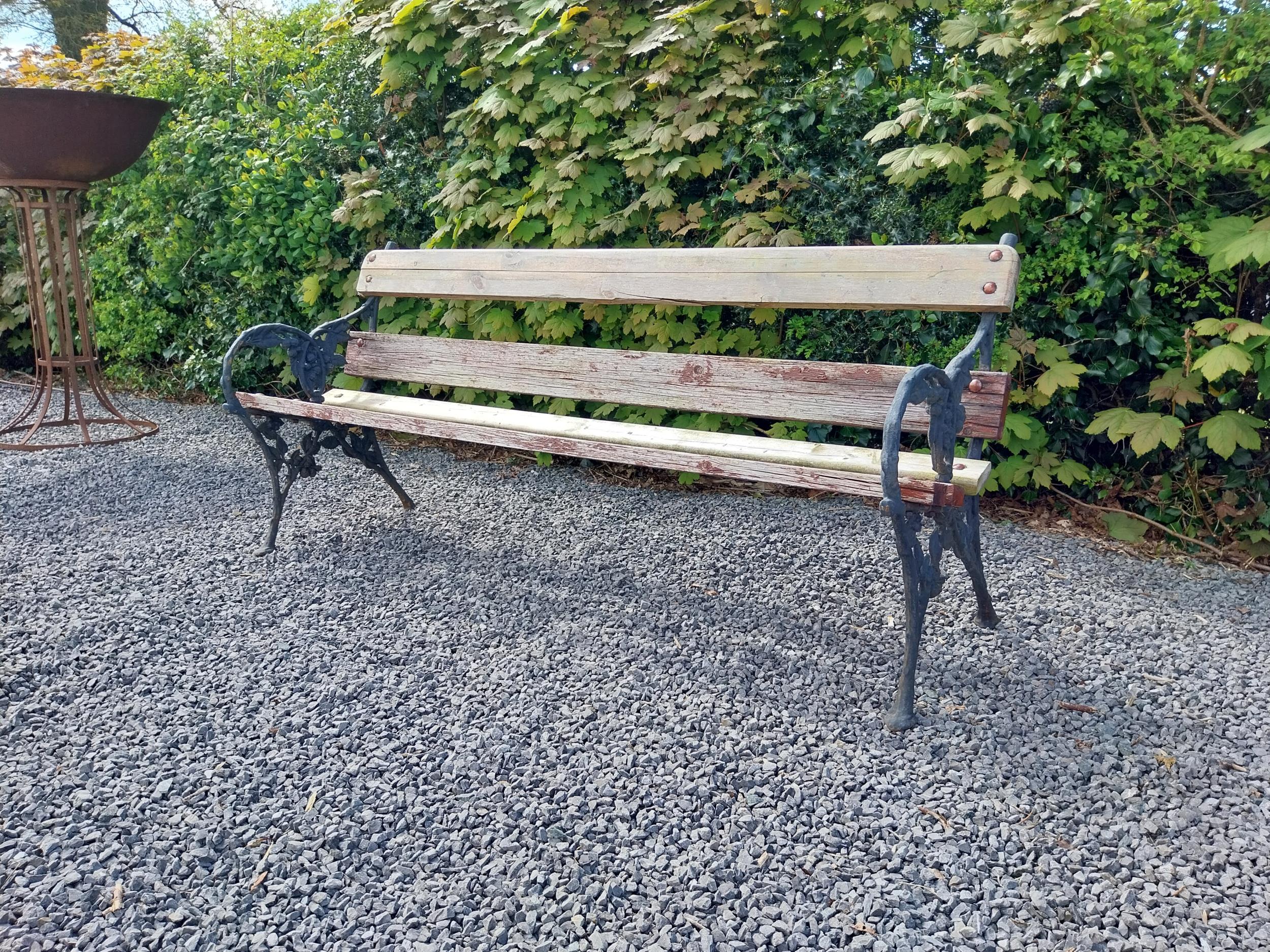19th C. cast iron and wooden garden bench {80 cm H x 181 cm W x 56 cm D}. - Image 2 of 4