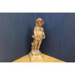 Salt glazed statue of a Girl holding dress {H 88cm x W 28cm x D 31cm }. (NOT AVAILABLE TO VIEW IN