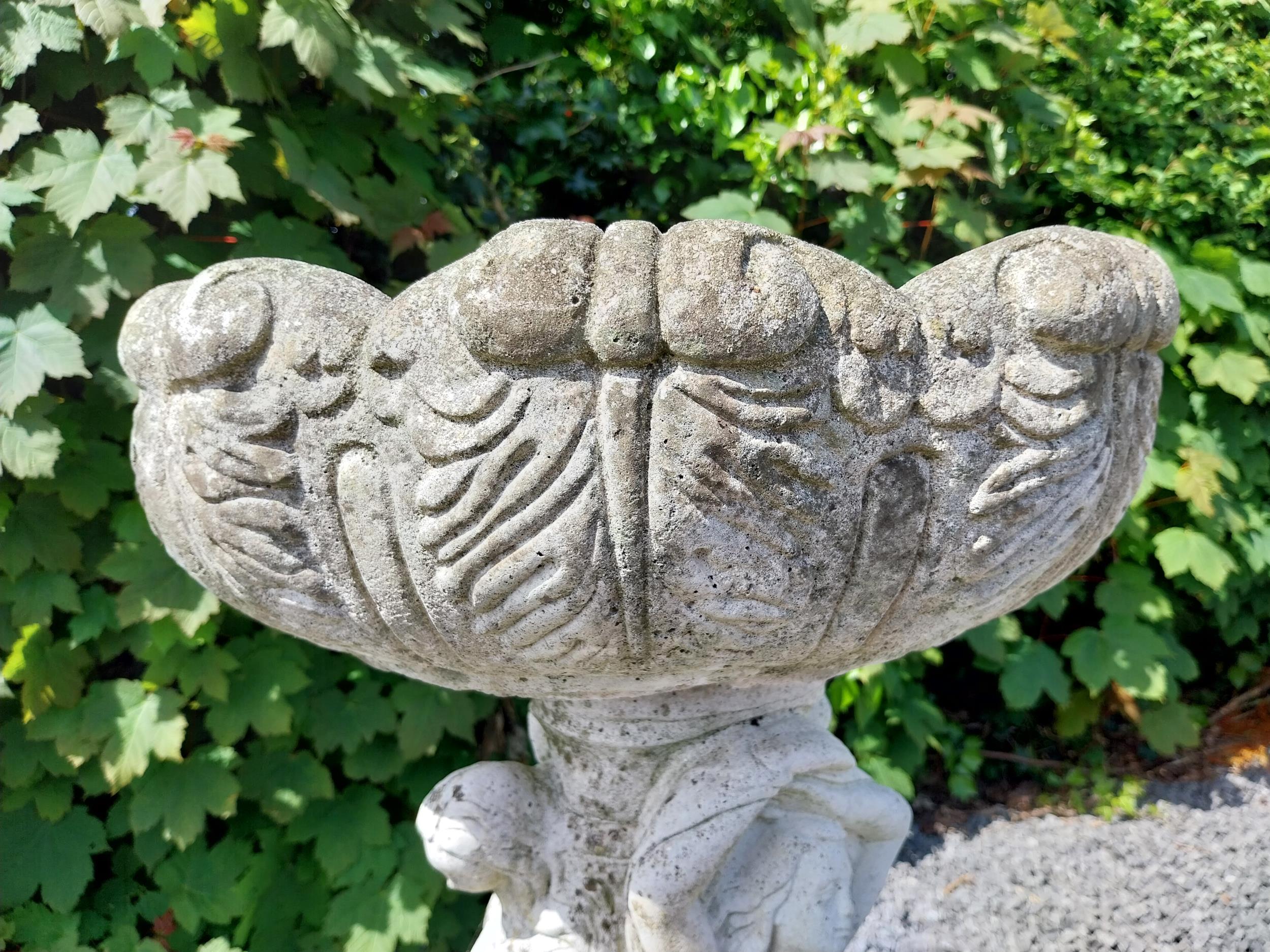 1950s painted composition bird bath held aloft by three Grecian ladies {84 cm H x 46 cm Dia.}. - Image 4 of 10