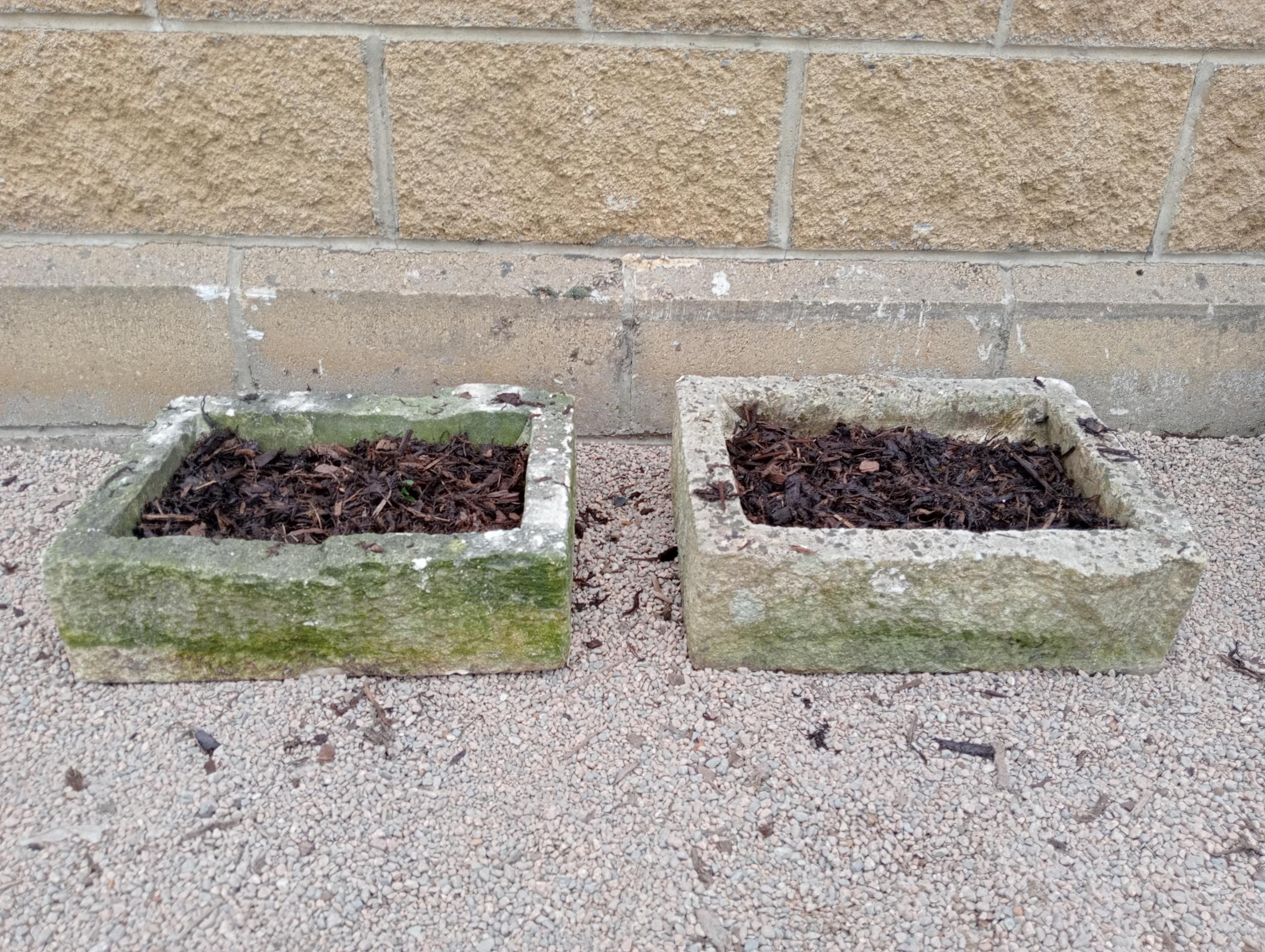 Pair of stone troughs {H 14cm x W 45cm x D 36cm }. (NOT AVAILABLE TO VIEW IN PERSON)