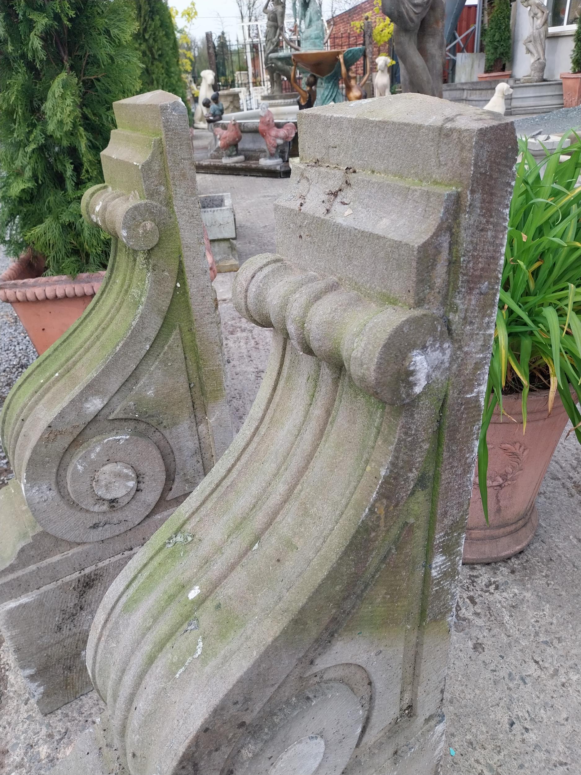 Pair of good quality William IV carved limestone corbels {105 cm H x 22 cm W x 51 cm D}. - Image 2 of 4