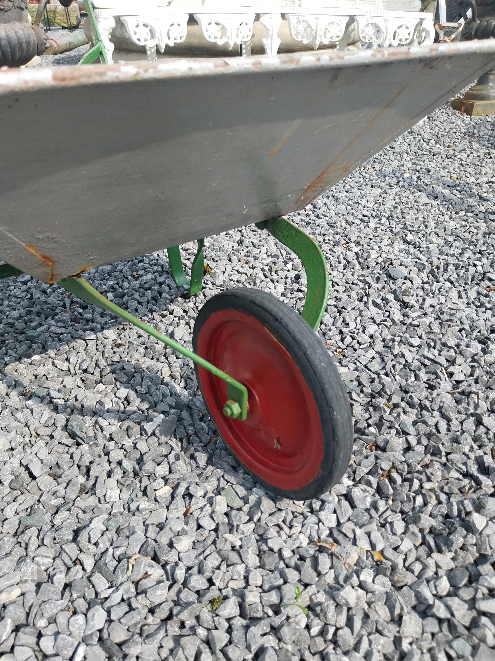 Galvanised metal child's wheel barrow {39 cm H x 57 cm W x 93 cm D}. (NOT AVAILABLE TO VIEW IN - Image 4 of 5