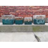 Set of four Atlantis glazed terracotta plant pots {20 cm H x 22 cm W x 22 cm D and 16 cm H x 15 cm W