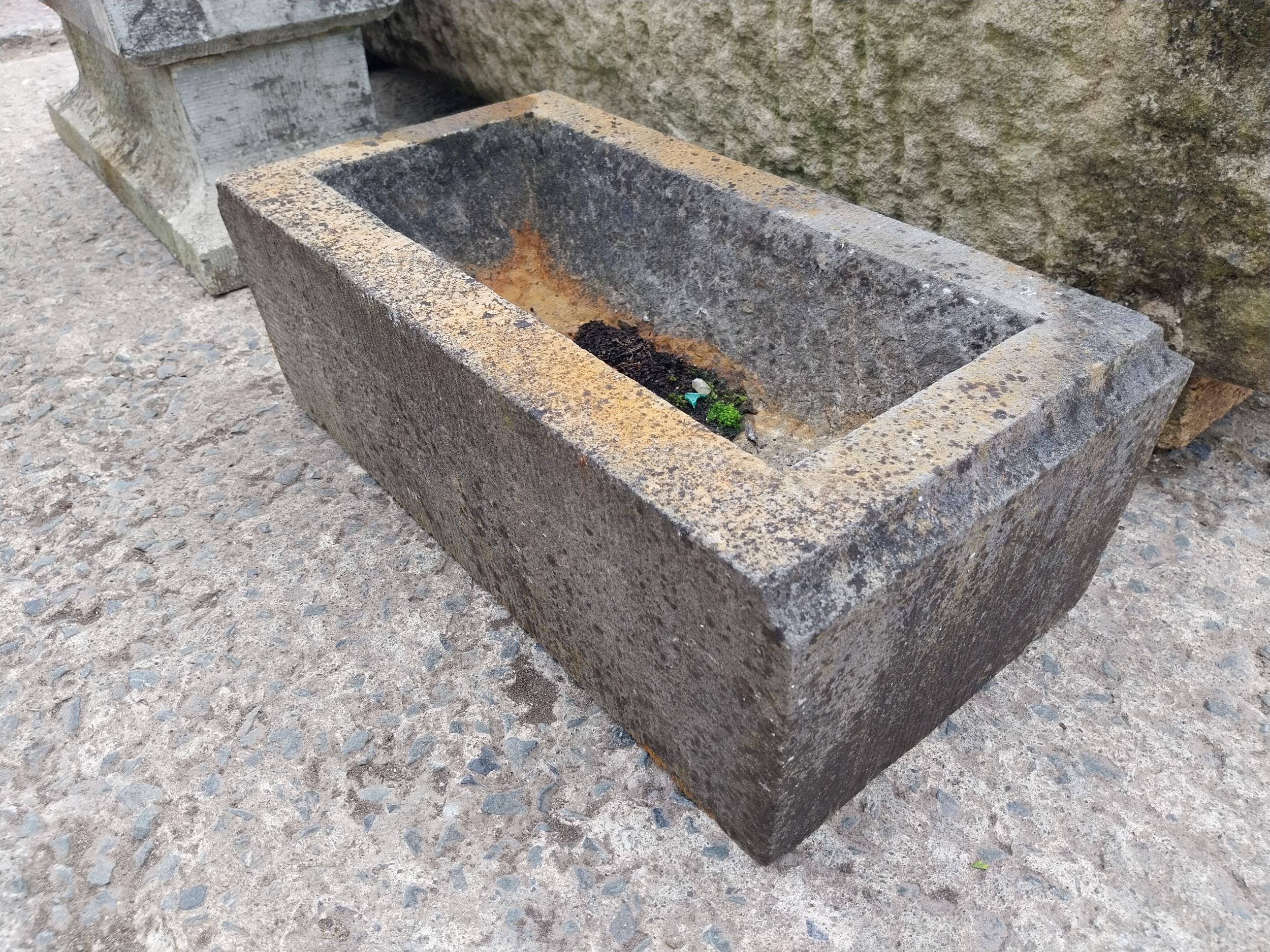 19th C. carved limestone planter {18 cm H x 52 cm W x 27 cm D}. - Image 2 of 3