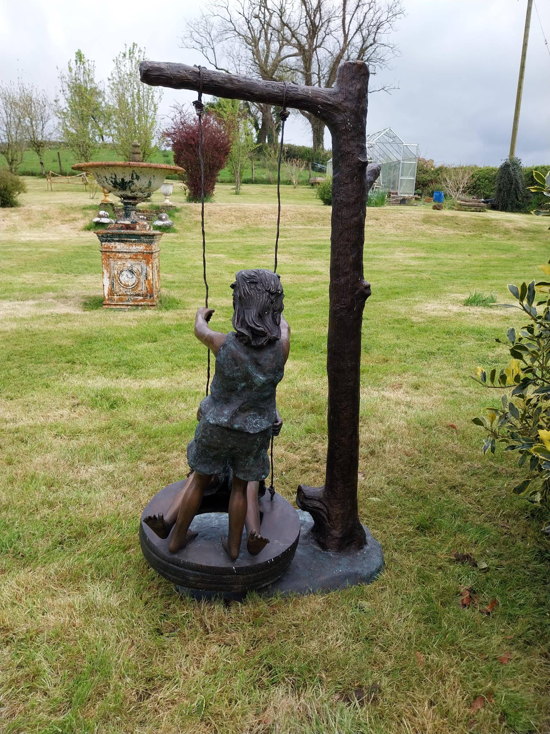 Exceptional quality bronze sculpture of Girls on swing {140 cm H x 65 cm W x 71 cm D}. - Image 5 of 6