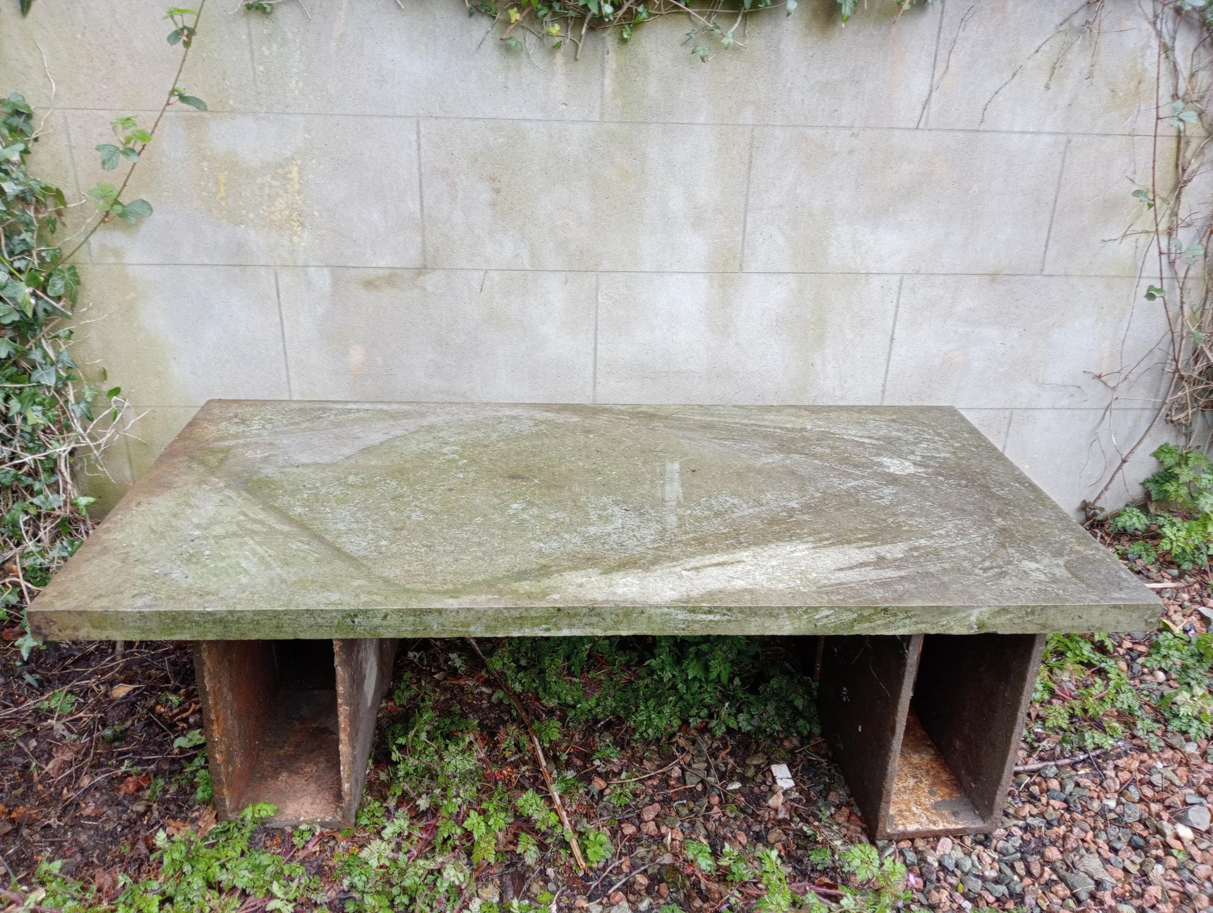 Victorian cast iron and stone garden bench {H 52cm x W 138cm x D 38cm }. (NOT AVAILABLE TO VIEW IN