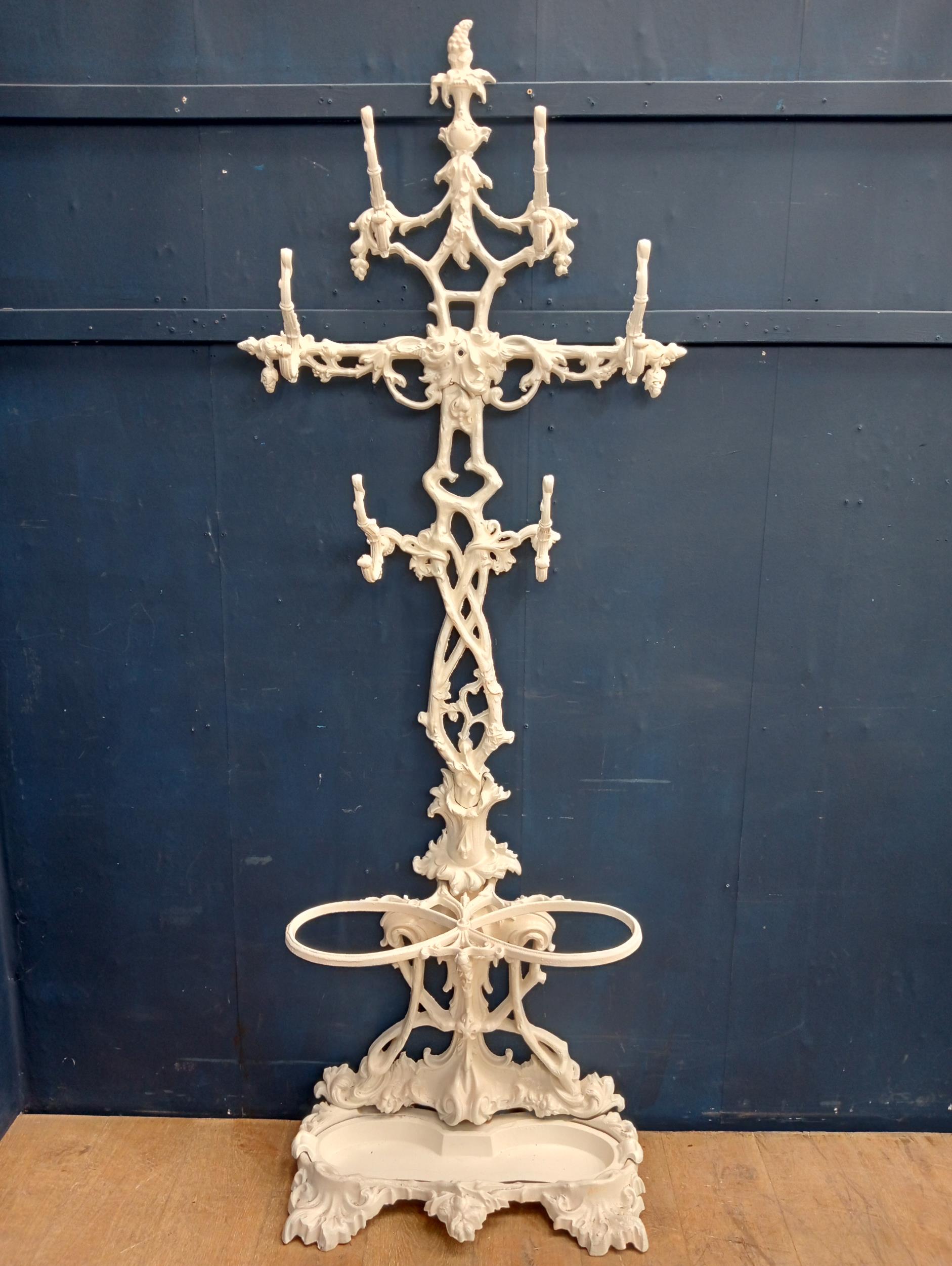 Victorian cast iron coat rack and umbrella stand in the form of a tree {H 204cm x W 45cm x D