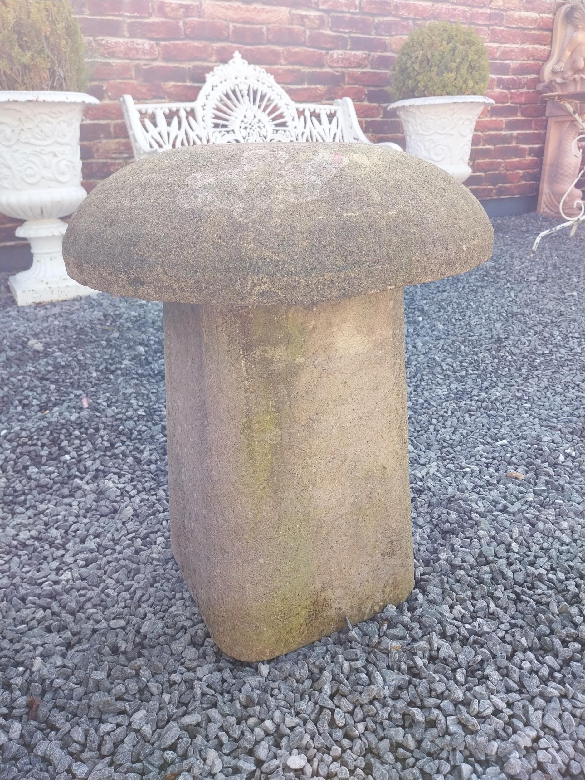 Sandstone staddle stone in the 19th C. style {55 cm H x 49 cm Dia.}. (NOT AVAILABLE TO VIEW IN