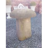Sandstone staddle stone in the 19th C. style {55 cm H x 49 cm Dia.}. (NOT AVAILABLE TO VIEW IN
