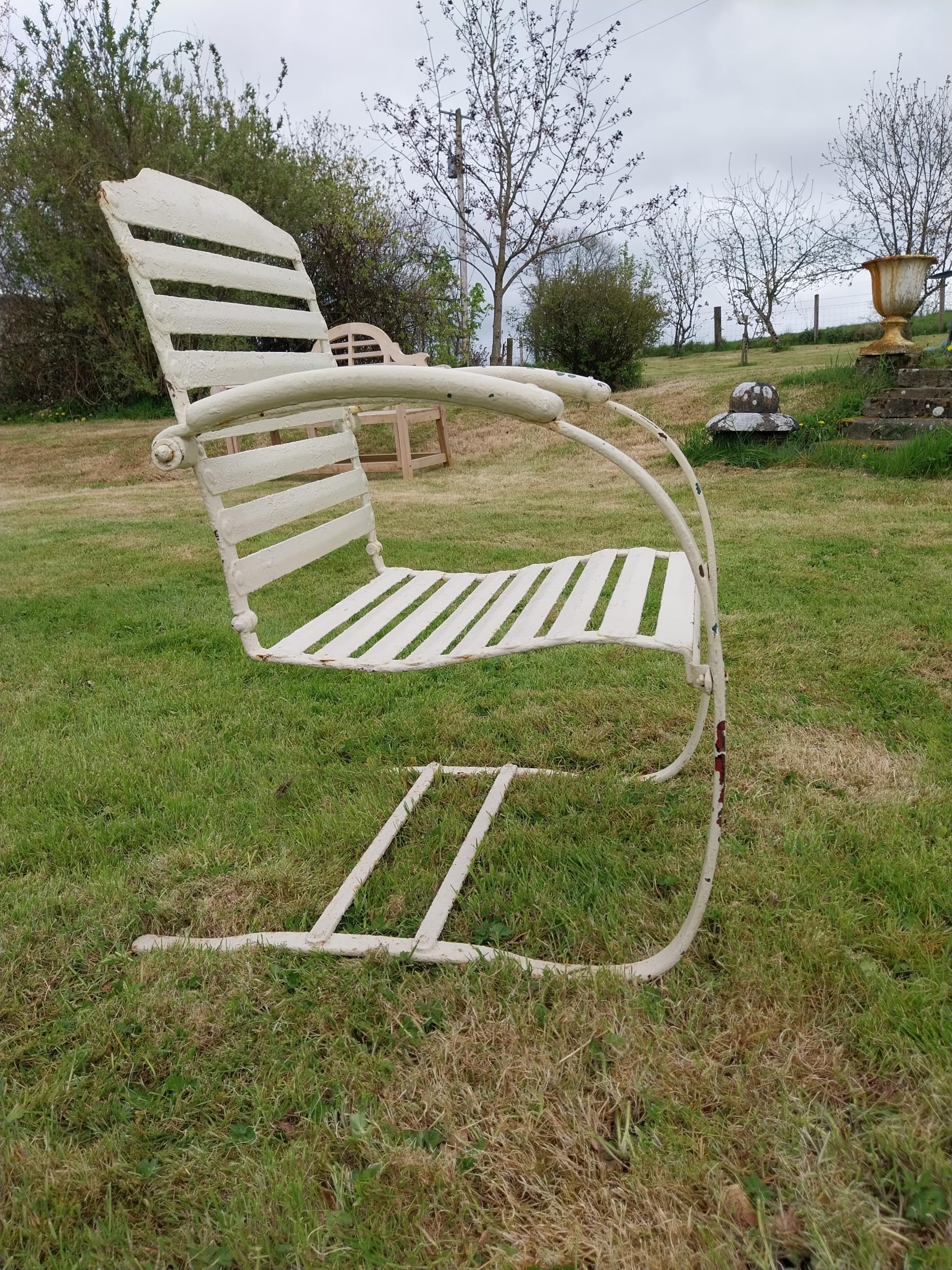 Early 20th C. painted wrought iron sprung garden armchair {90 cm H x 56 cm W x 56 cm D}. - Image 2 of 6