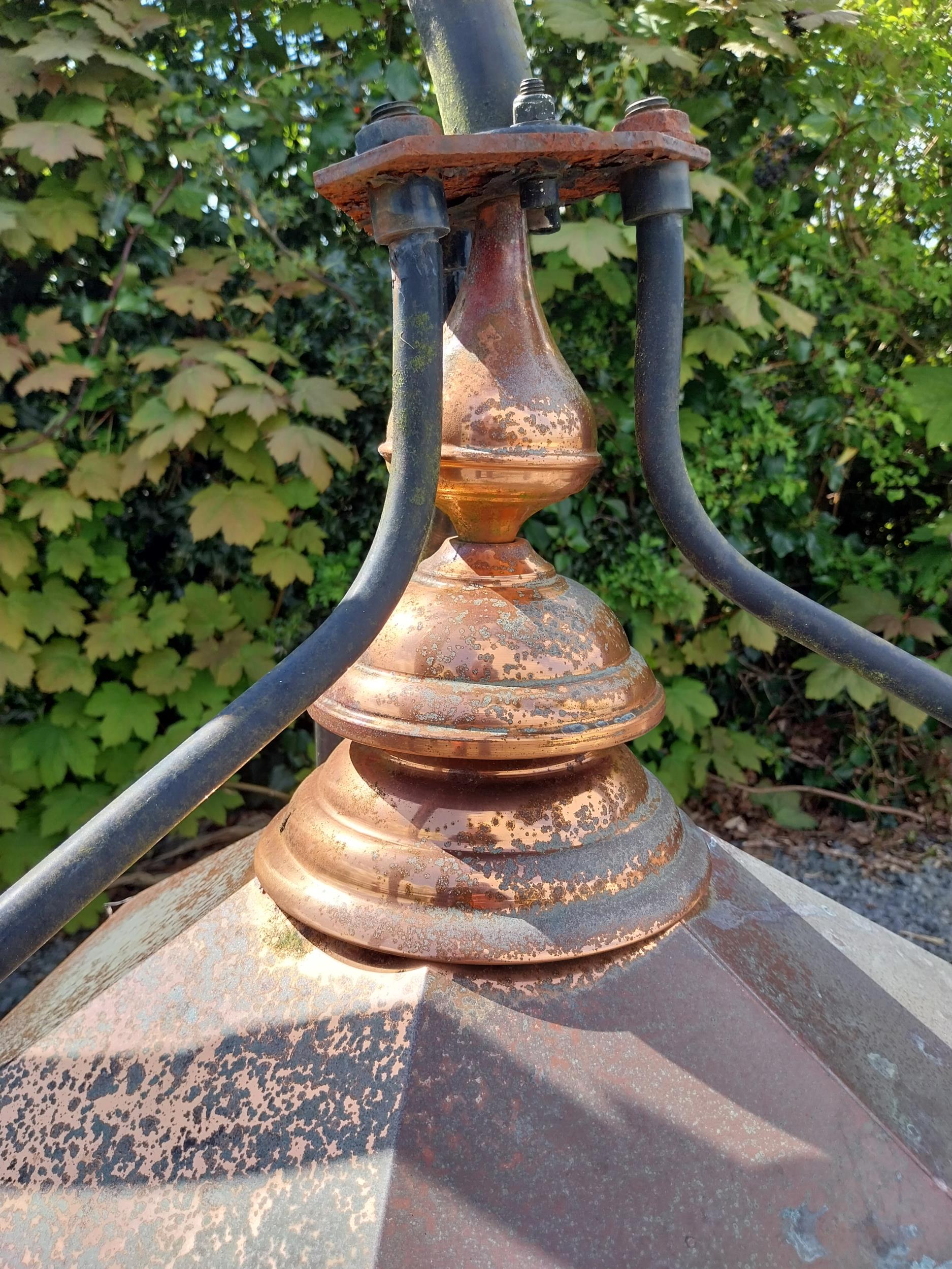 Good quality copper wall lantern with wrought iron bracket {129 cm H x 94 cm W x 54 cm D}. - Image 7 of 9