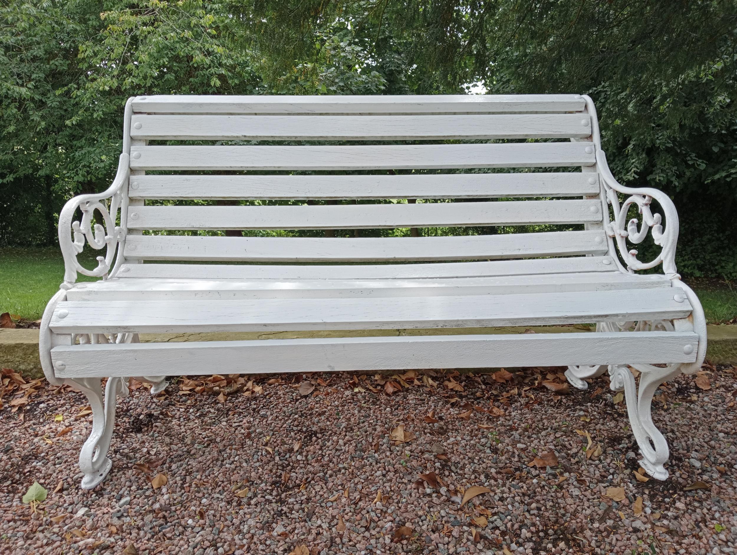 Cast iron and wooden rolltop bench {H 87cm x W 134cm x D 75cm }. (NOT AVAILABLE TO VIEW IN PERSON) - Image 2 of 5