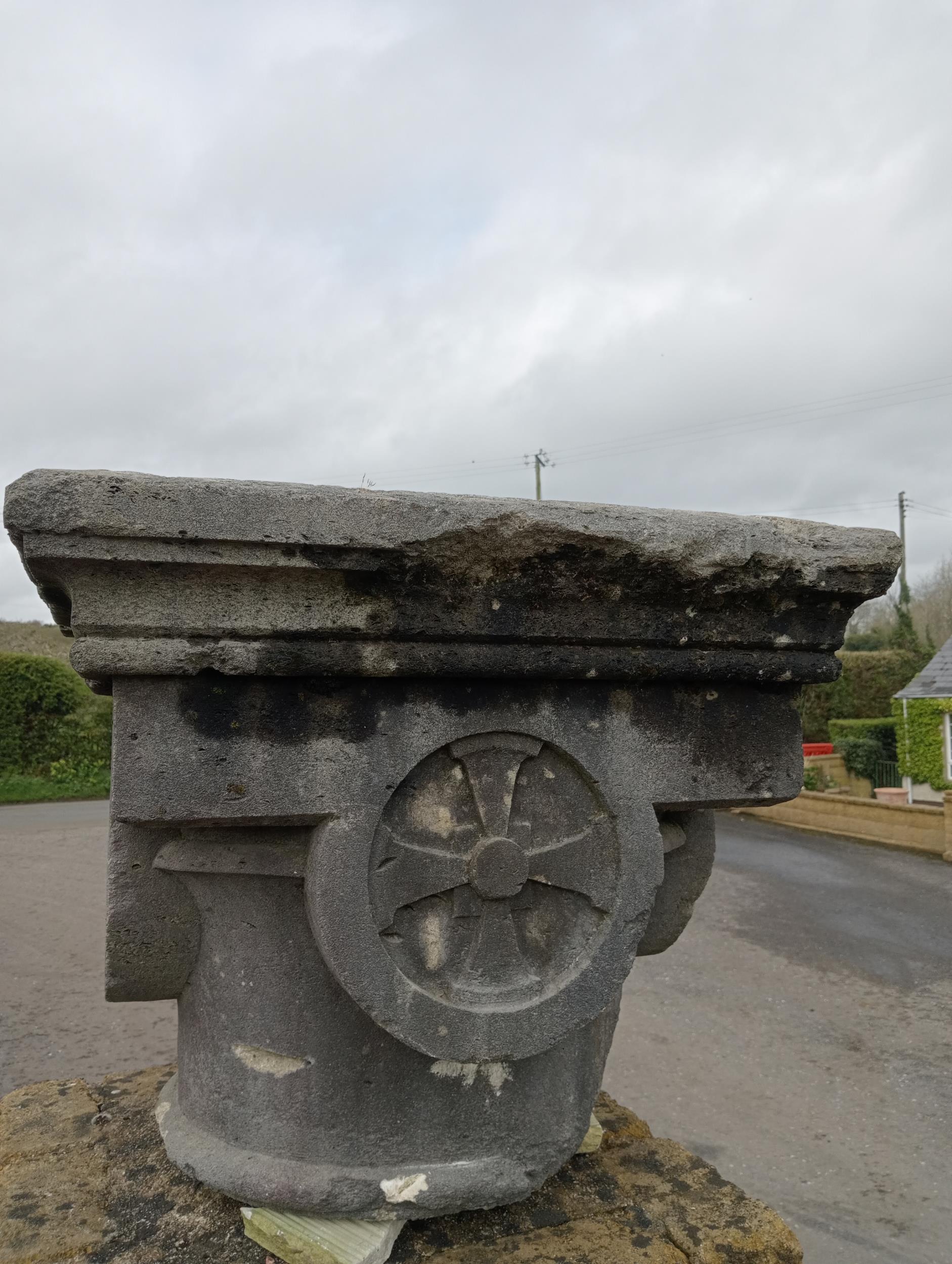 Pair of 19th C sandstone heads decorated with an encircled cross in all faces {H 60cm x 75cm - Bild 3 aus 6