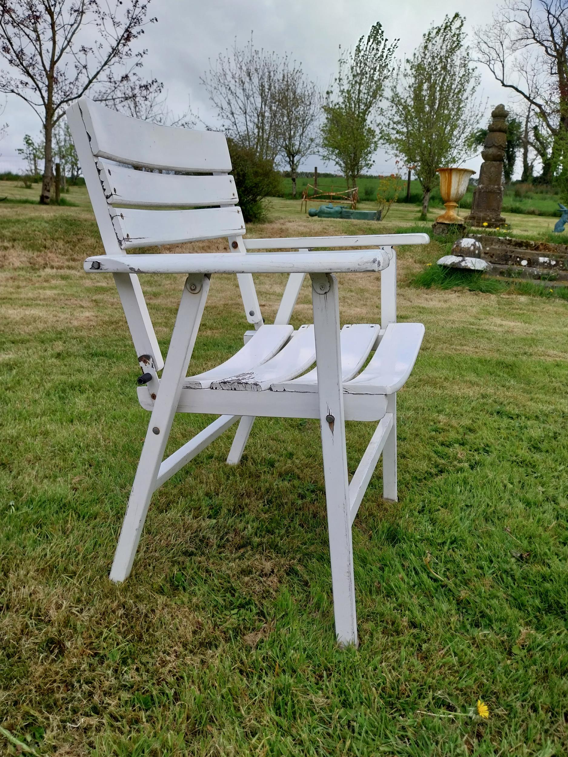 Set of four painted wooden folding garden armchairs {85 cm H x 66 cm W x 54 cm D}. - Image 3 of 5