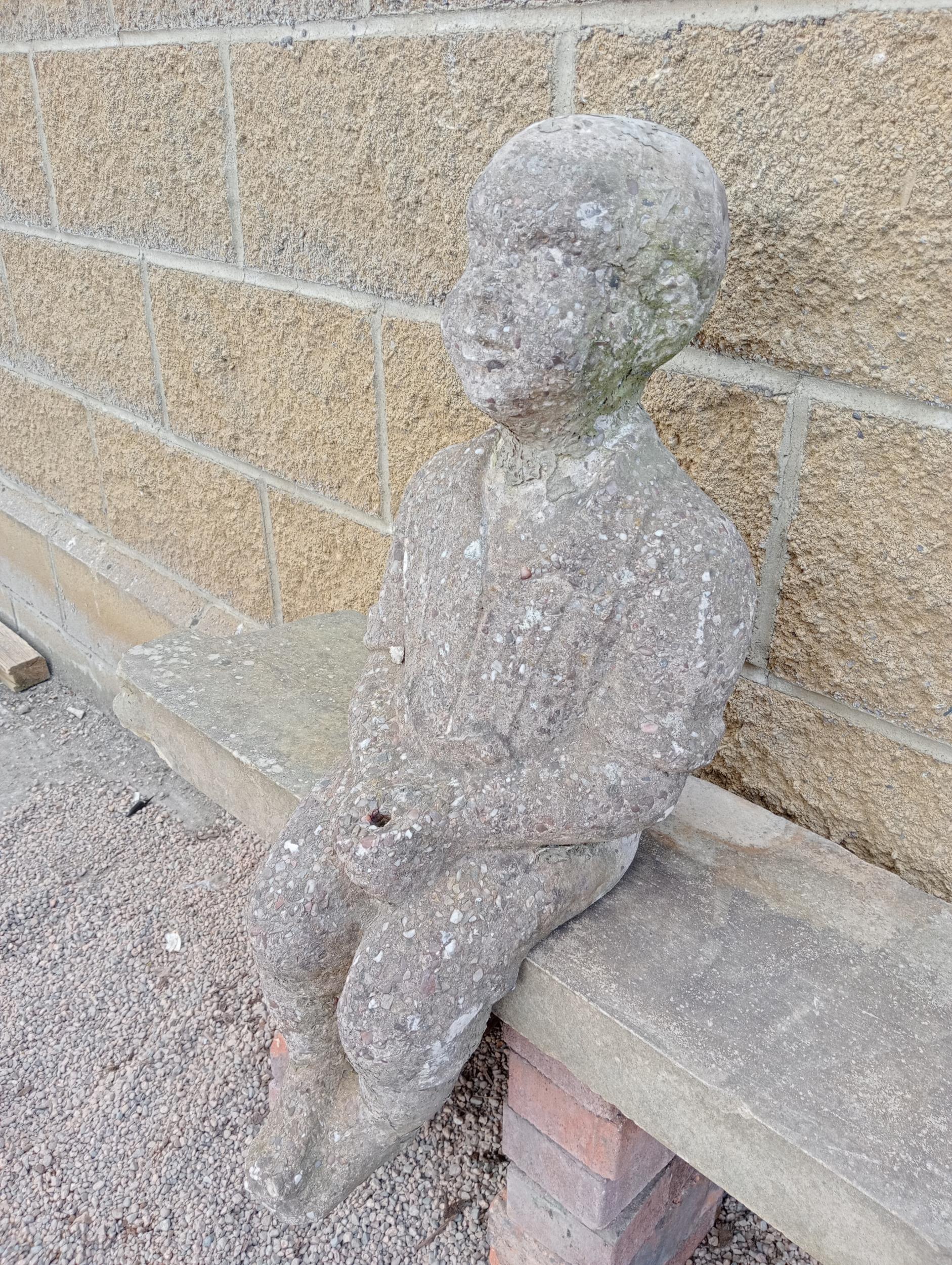 Stone statue of a Boy sitting {H 70cm x W 26cm x D 30cm }. (NOT AVAILABLE TO VIEW IN PERSON) - Image 2 of 2