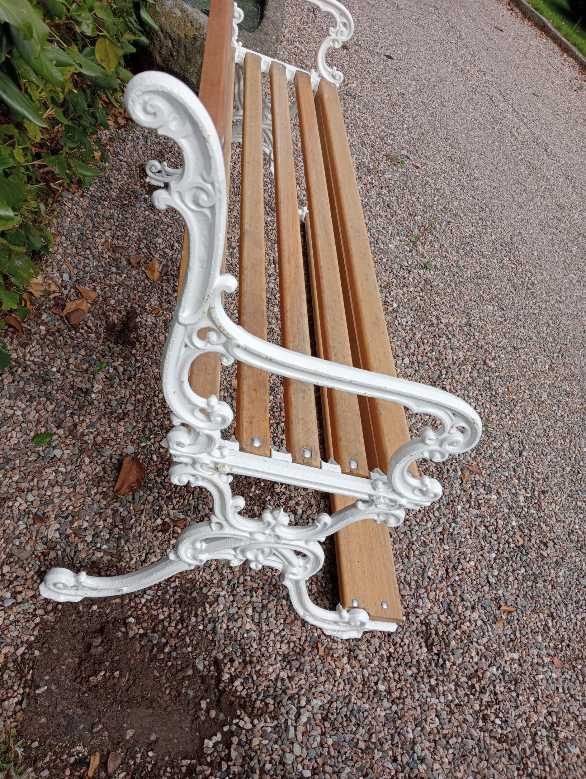 Rare step-up cast iron bench with wooden slats in the Coalbrookdale style {H 98cm x W 158cm x D 74cm - Image 3 of 5