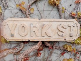 Cast iron Street sign York St {H 18cm x W 61cm }. (NOT AVAILABLE TO VIEW IN PERSON)
