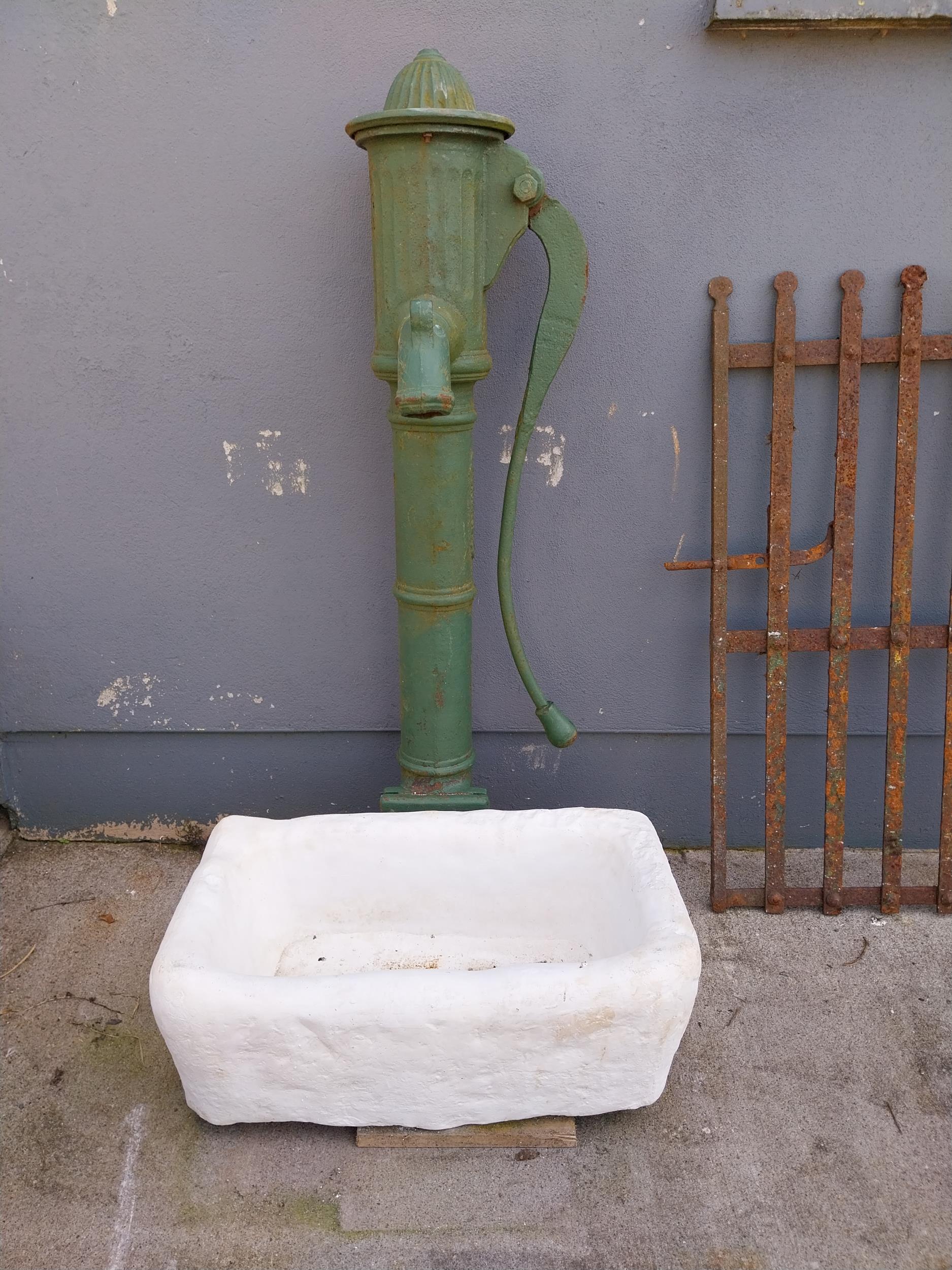 19th C. John Collins of Dublin cast iron cow tail water pump {138 cm H x 36 cm W x 42 cm D}.