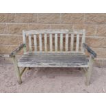 Wooden garden bench {H 84cm x W 120cm x D 46cm }. (NOT AVAILABLE TO VIEW IN PERSON)