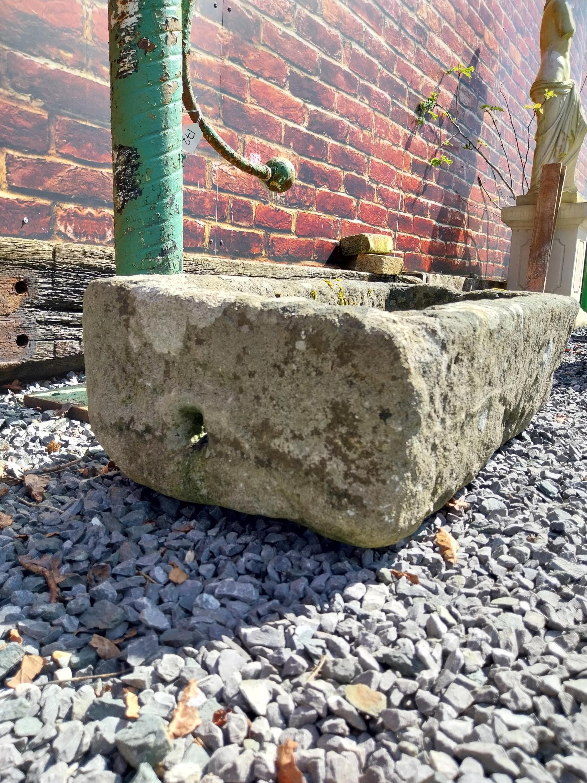 19th C. sandstone rectangular trough {22 cm H x 73 cm W x 40 cm D}. - Image 3 of 4