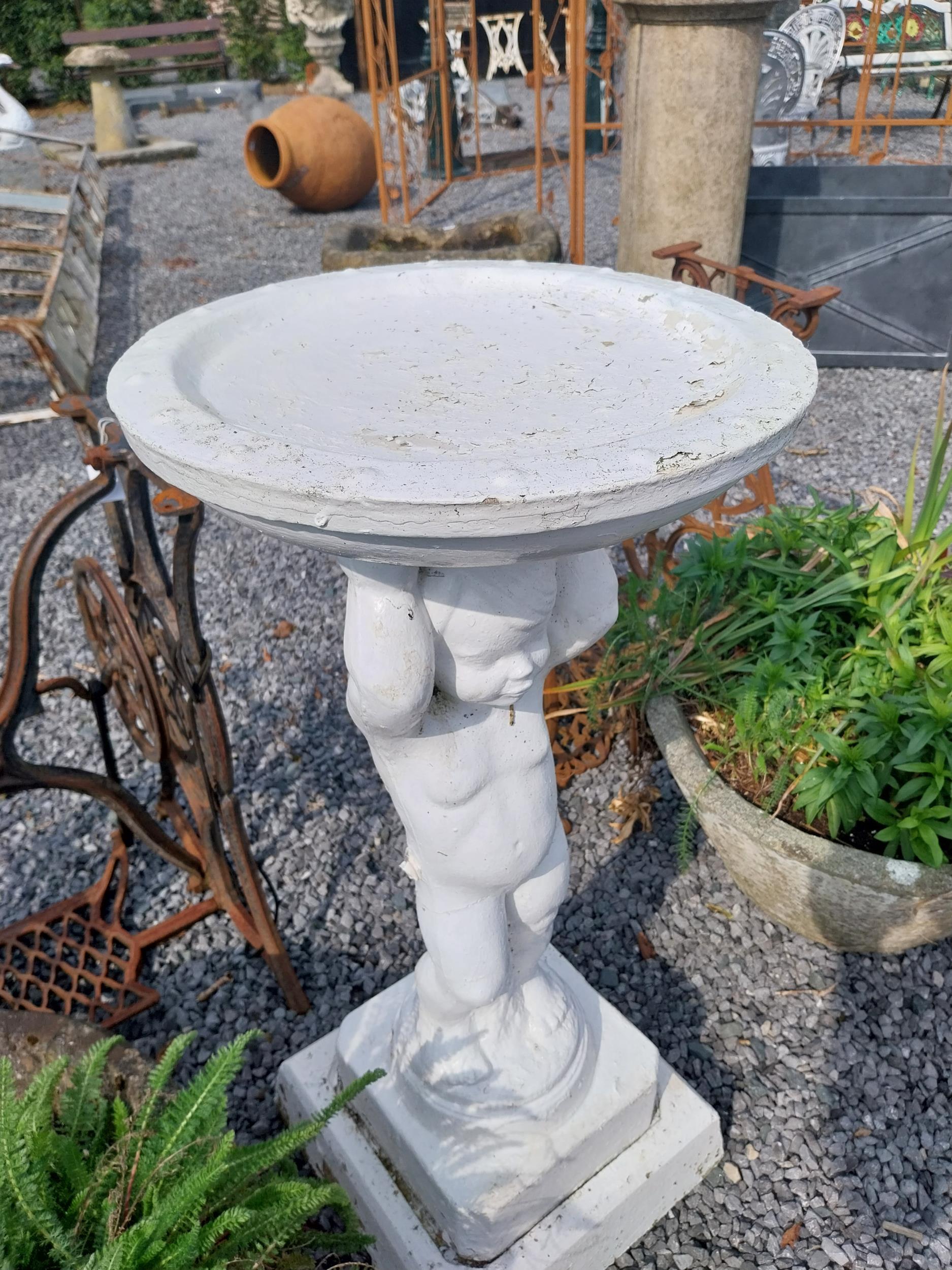 1950s composition bird bath held aloft by Cherub {89 cm H x 39 cm Dia.}. - Image 2 of 4