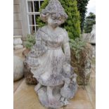 Stone statue of a Girl with ducks{H 100cm x W 50cm x D 40cm}. (NOT AVAILABLE TO VIEW IN PERSON)