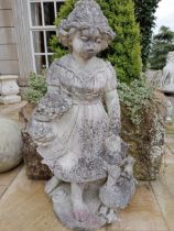 Stone statue of a Girl with ducks{H 100cm x W 50cm x D 40cm}. (NOT AVAILABLE TO VIEW IN PERSON)