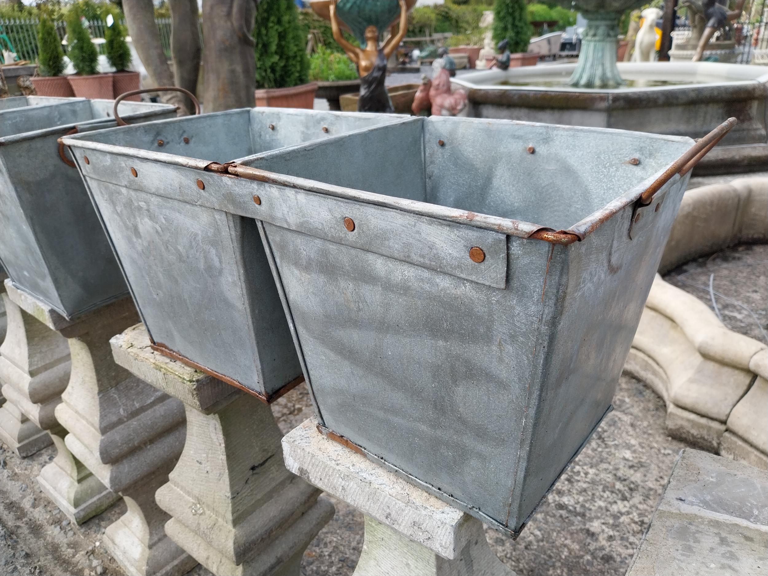 Pair of galvanised double planters with handles {27 cm H x 59 cm W x 28 cm D}. - Image 3 of 3