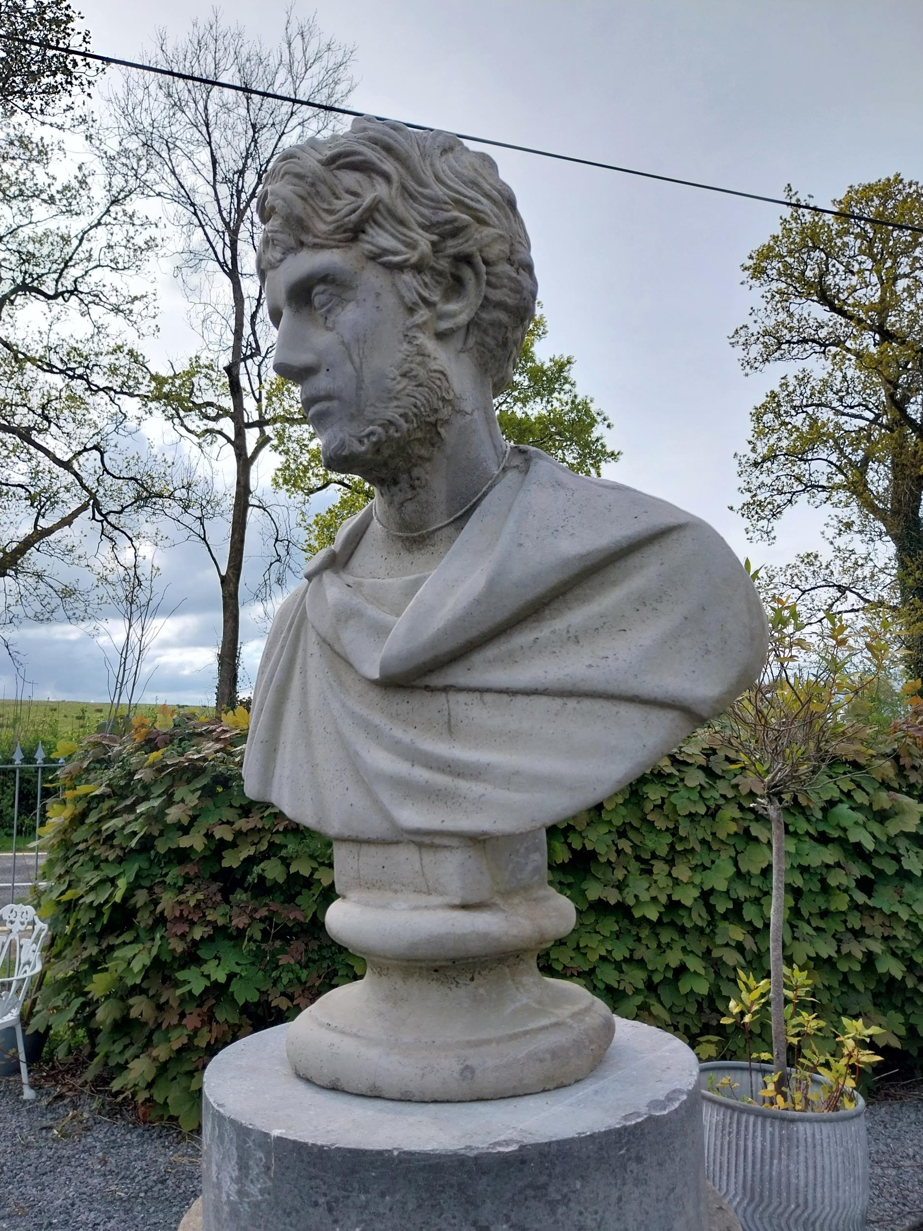 Moulded sandstone bust of Augustus {70 cm H x 50 cm W x 28 cm D}.