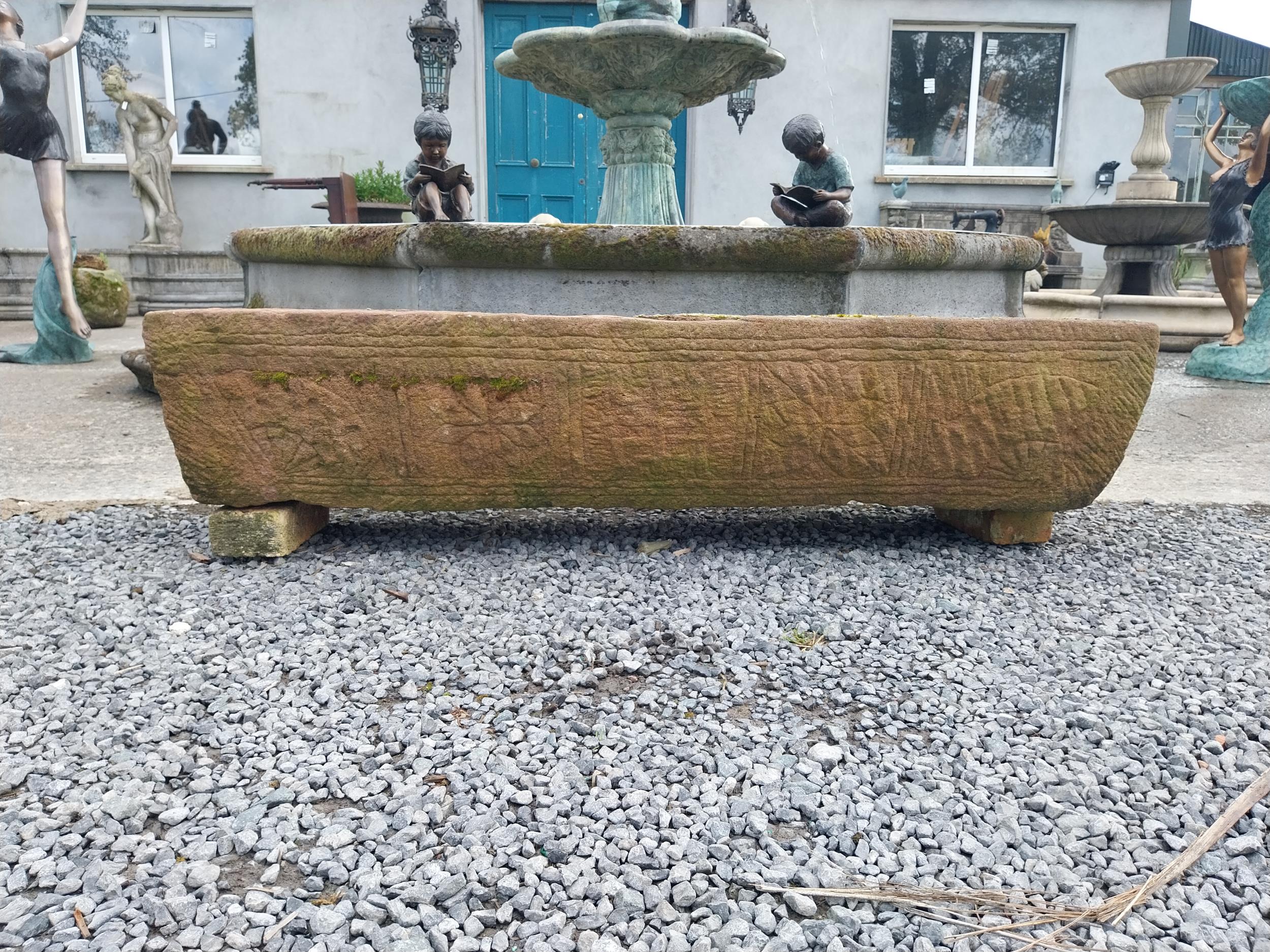 Good quality carved red sandstone trough {30 cm H x 140 cm W x 45 cm D}.