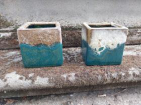 Pair of Atlantis glazed terracotta plant pots {16 cm H x 16 cm W x 16 cm D}.