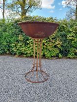Wrought iron fire pit on stand {129 cm H x 93 cm Dia}.