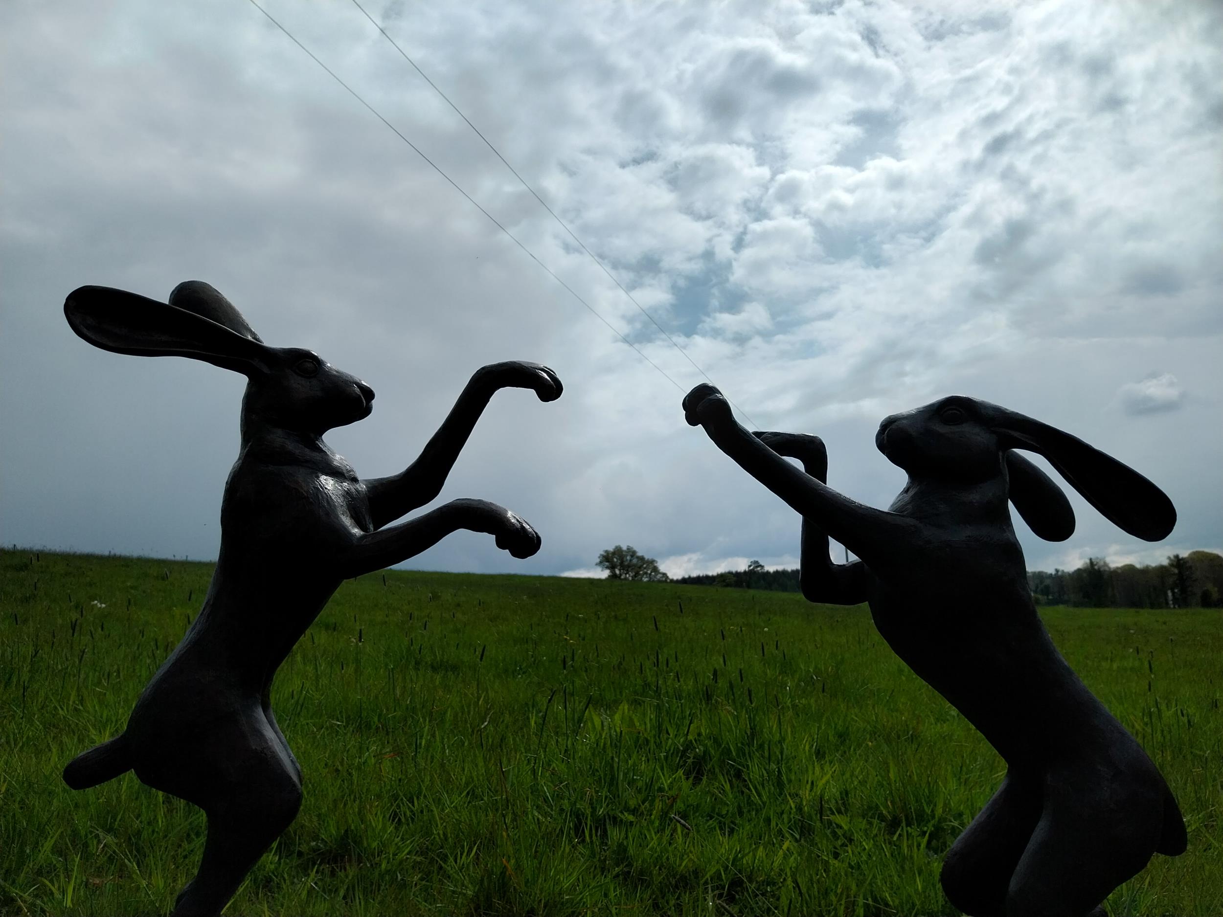 Exceptional quality bronze statues of Boxing Hares - Image 4 of 8