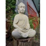 Good quality moulded sandstone statue of a Buddha {84 cm H x 54 cm W x 40 cm D}.