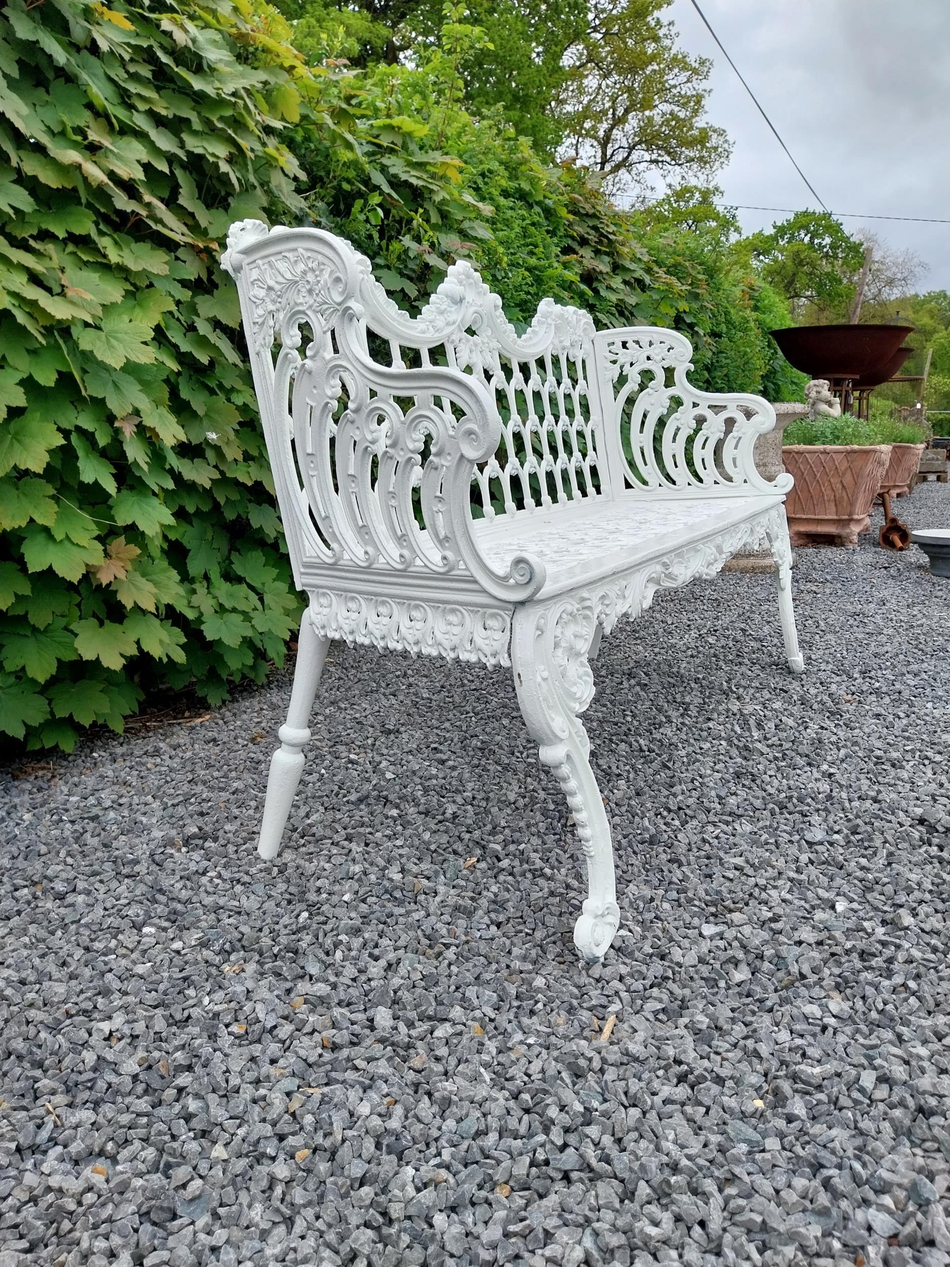 Decorative French cast iron three seater garden bench {95 cm H x 158 cm W X 44 cm D}. - Image 3 of 6