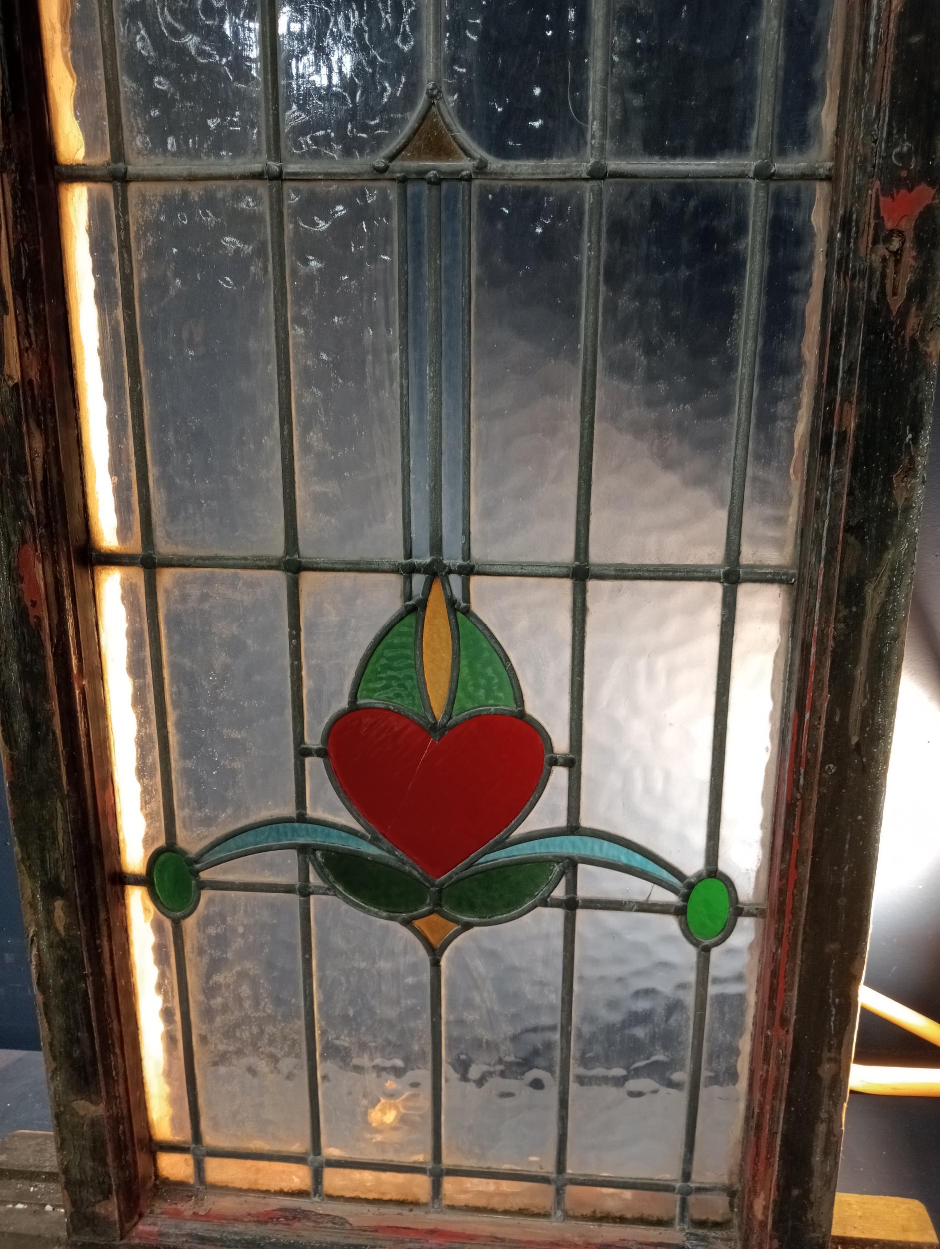 Leaded stain glass window with heart design {H 122cm x W 81cm }. (NOT AVAILABLE TO VIEW IN PERSON) - Image 2 of 4