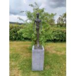 Exceptional quality contemporary bronze sculpture of a Man raised on slate plinth {Overall