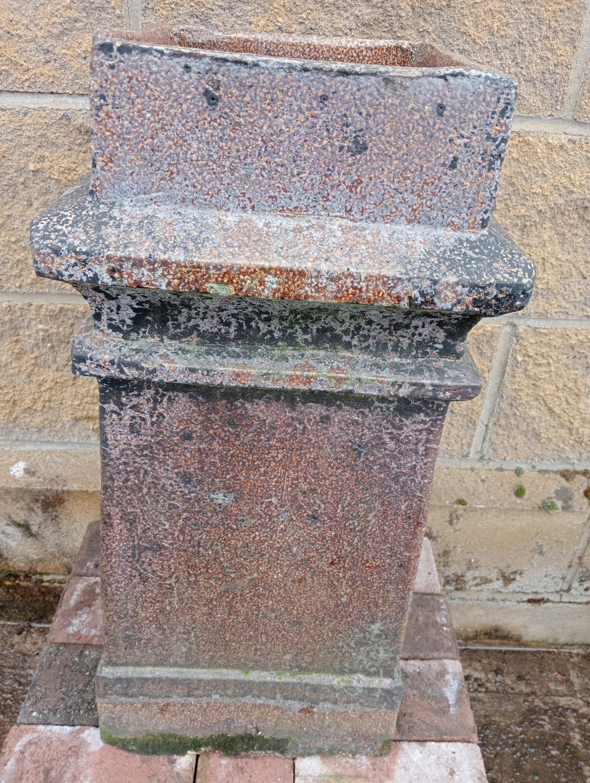 Pair of square salt glazed chimney pots {H 64cm x 31 x 31}. (NOT AVAILABLE TO VIEW IN PERSON) - Image 2 of 3